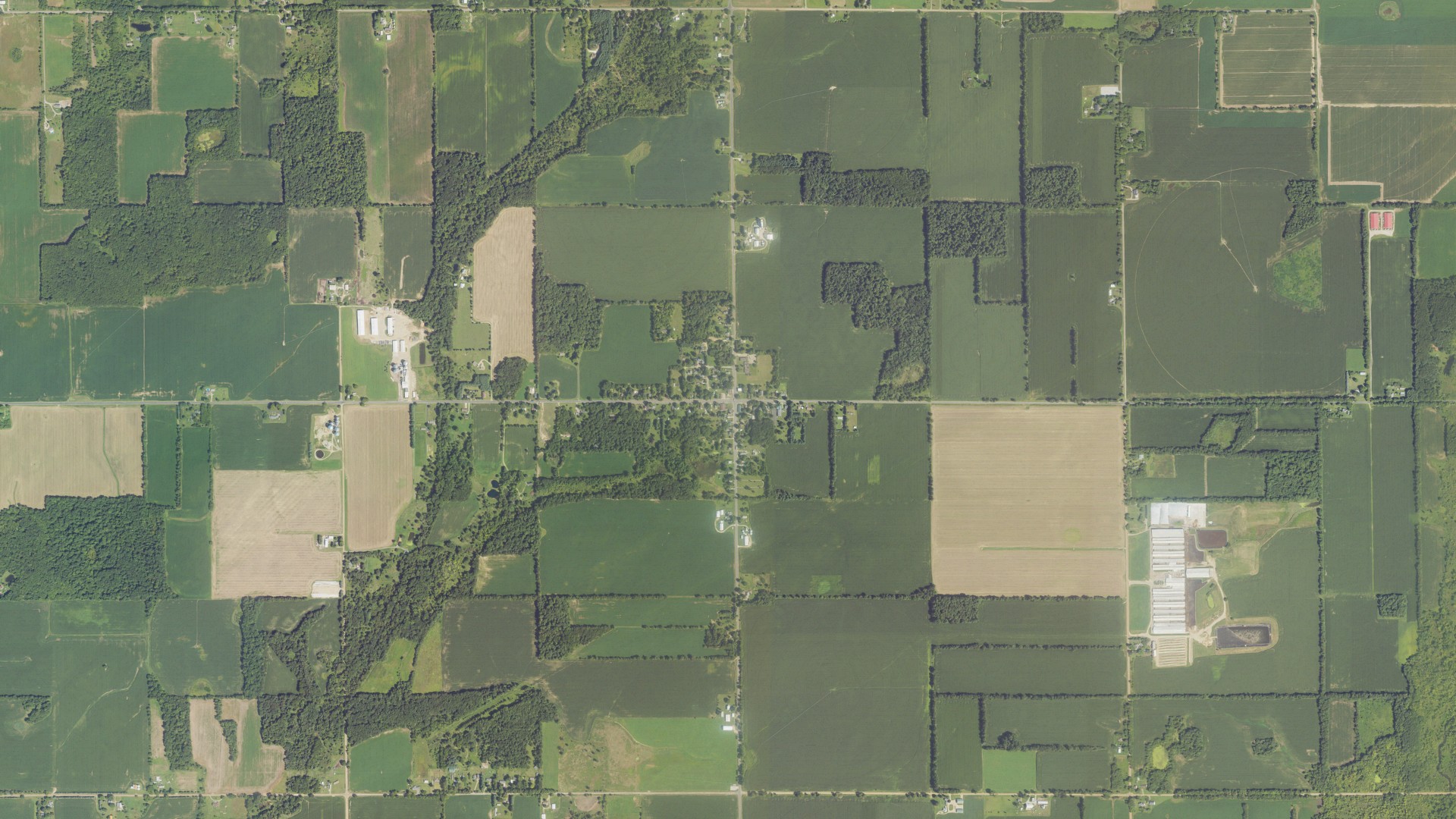 Aerial view of land around Wakeshma, Michigan