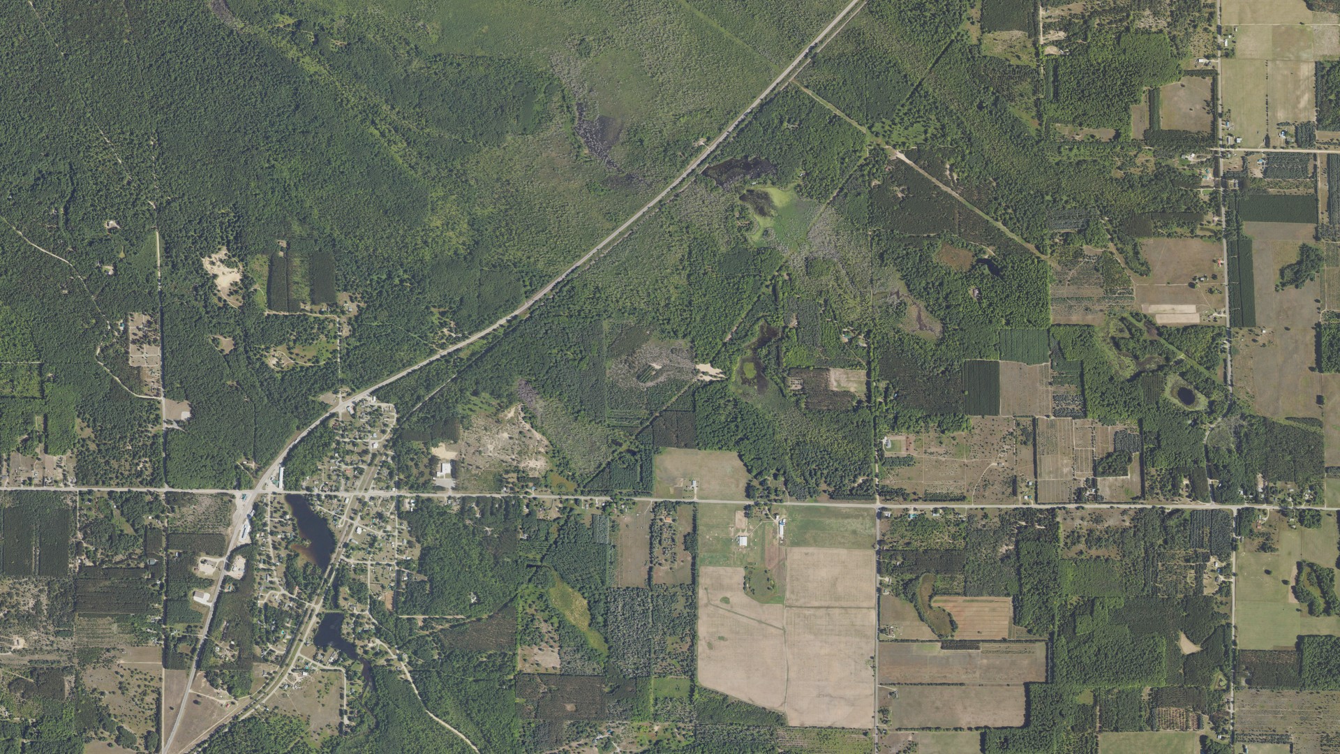 Aerial view of land around Boardman, Michigan