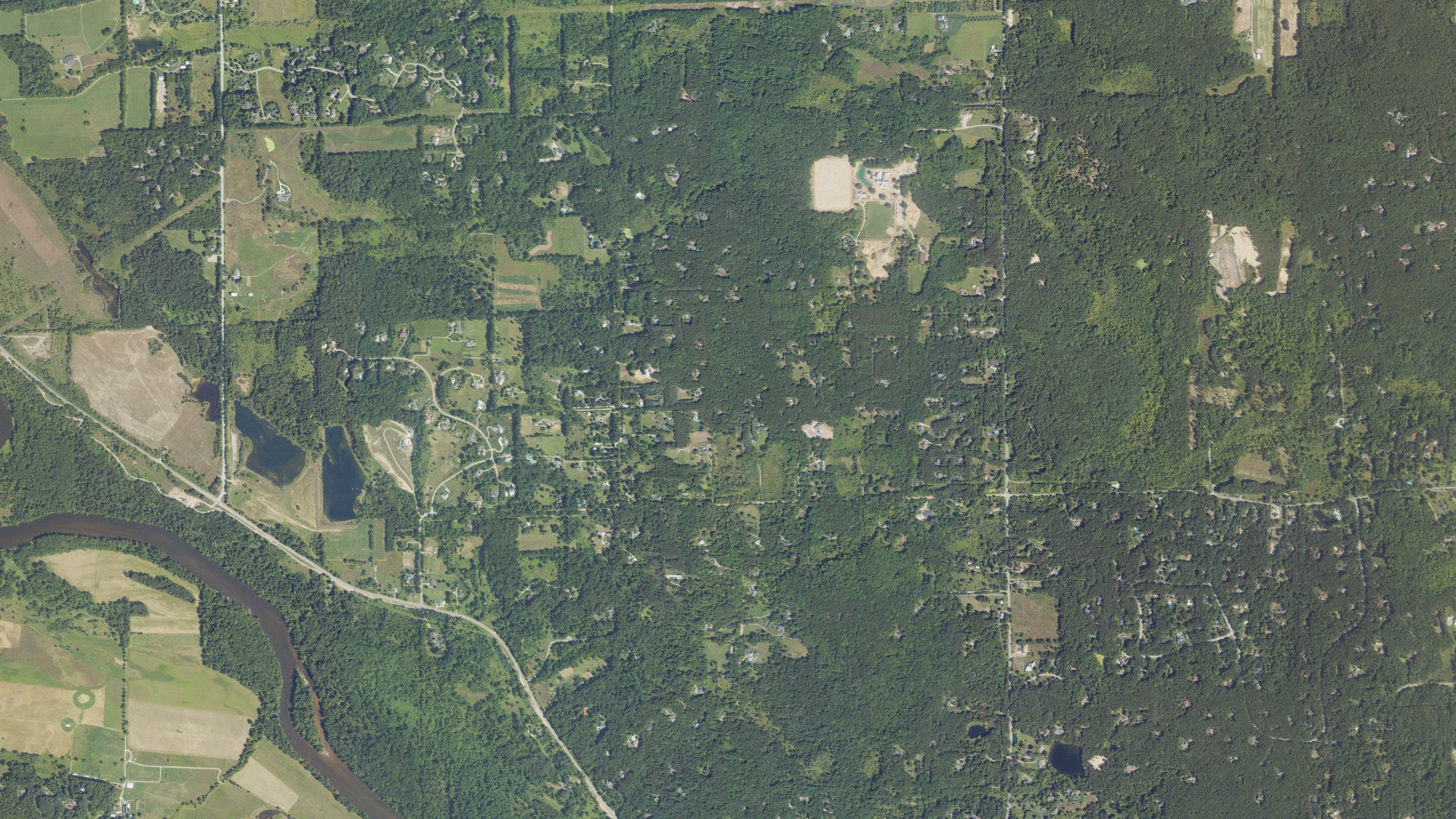 Aerial view of land around Ada, Michigan