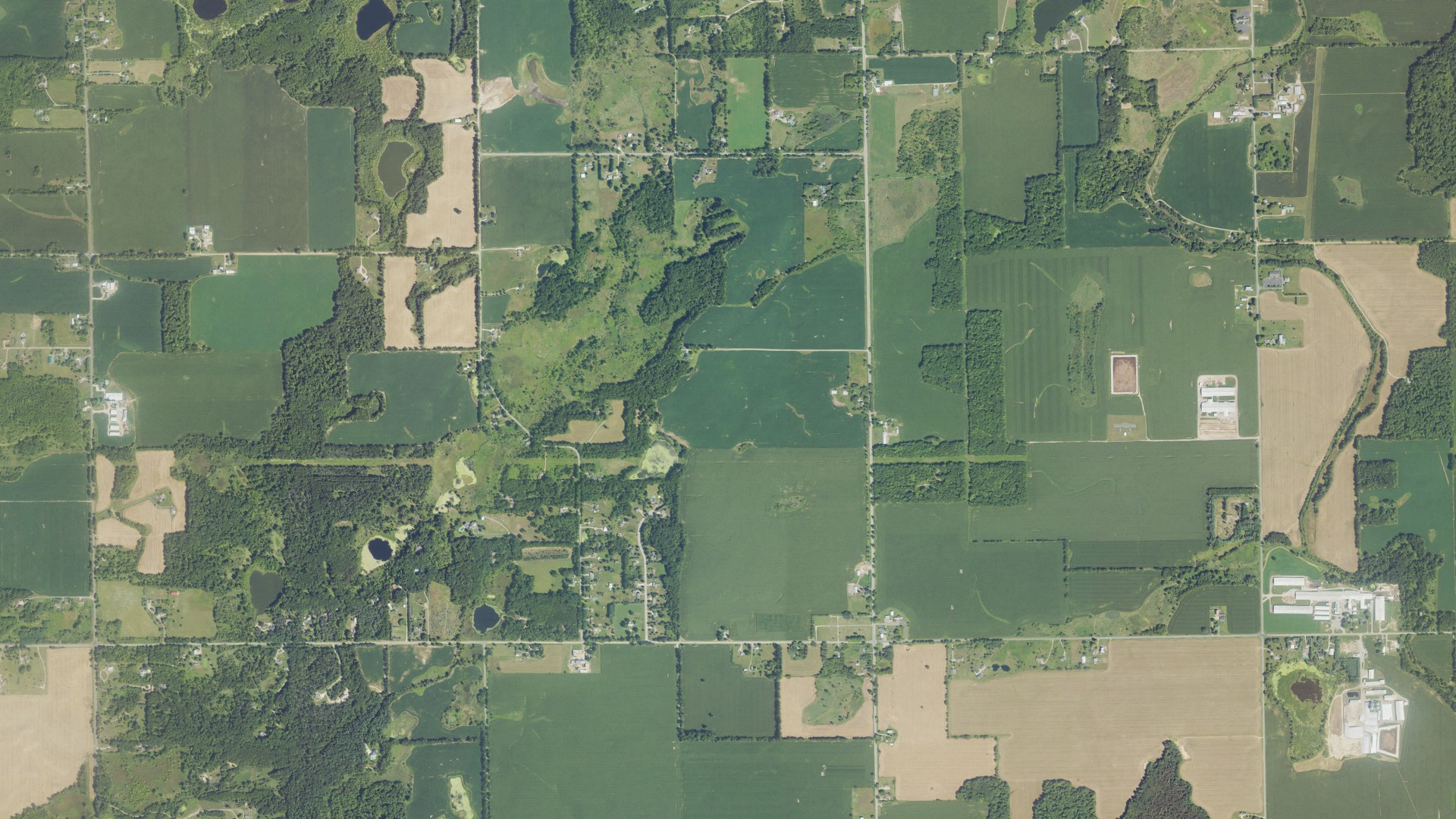 Aerial view of land around Bowne, Michigan
