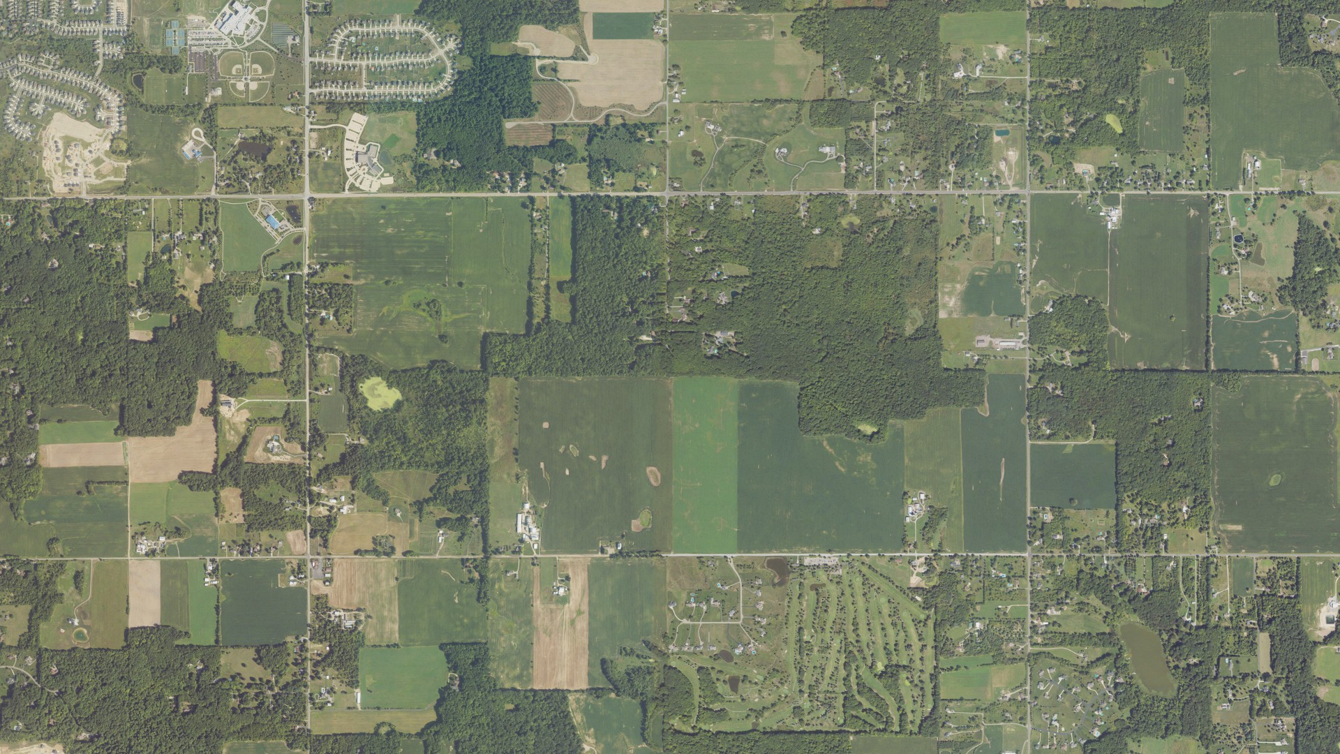 Aerial view of land around Gaines charter, Michigan