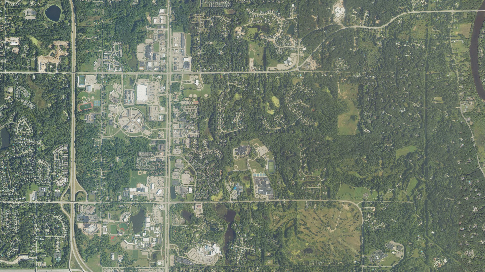 Aerial view of land around Grand Rapids charter, Michigan