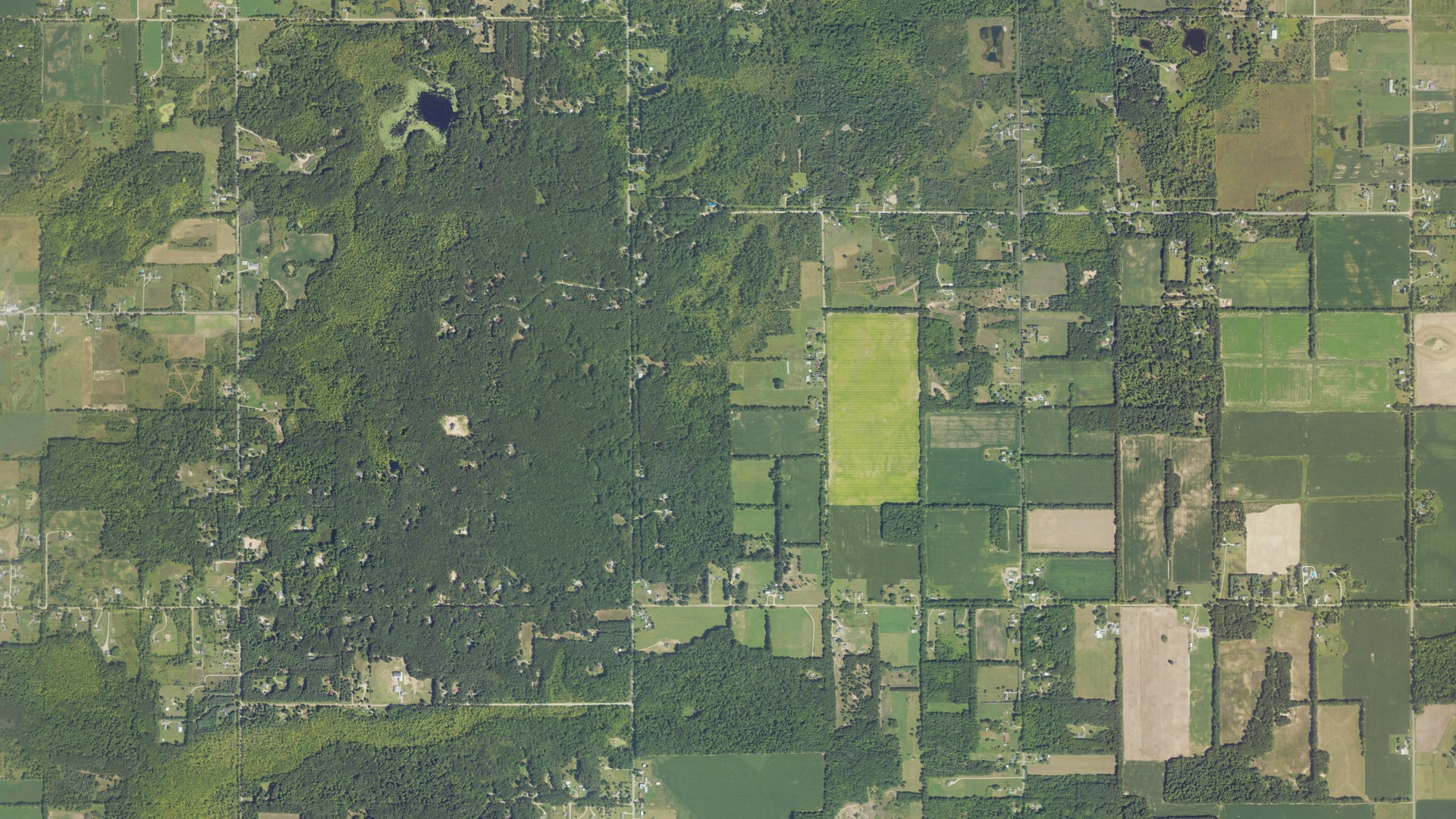 Aerial view of land around Nelson, Michigan