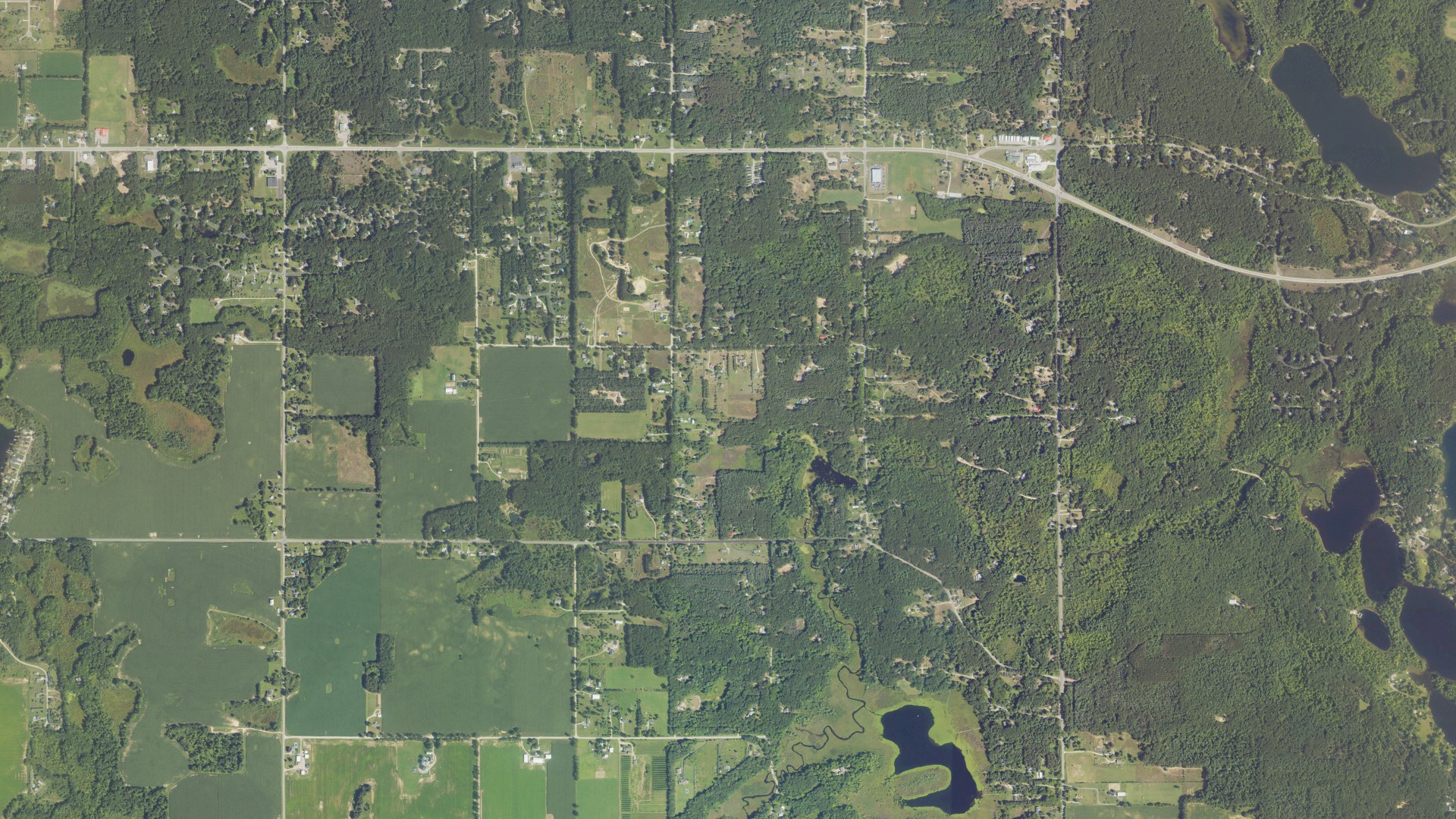 Aerial view of land around Oakfield, Michigan