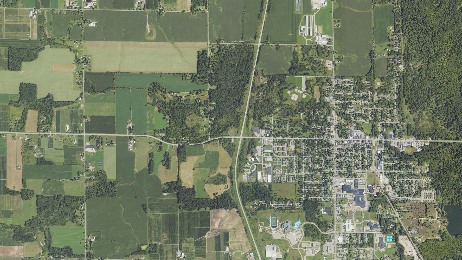 Aerial view of land around Sparta, Michigan