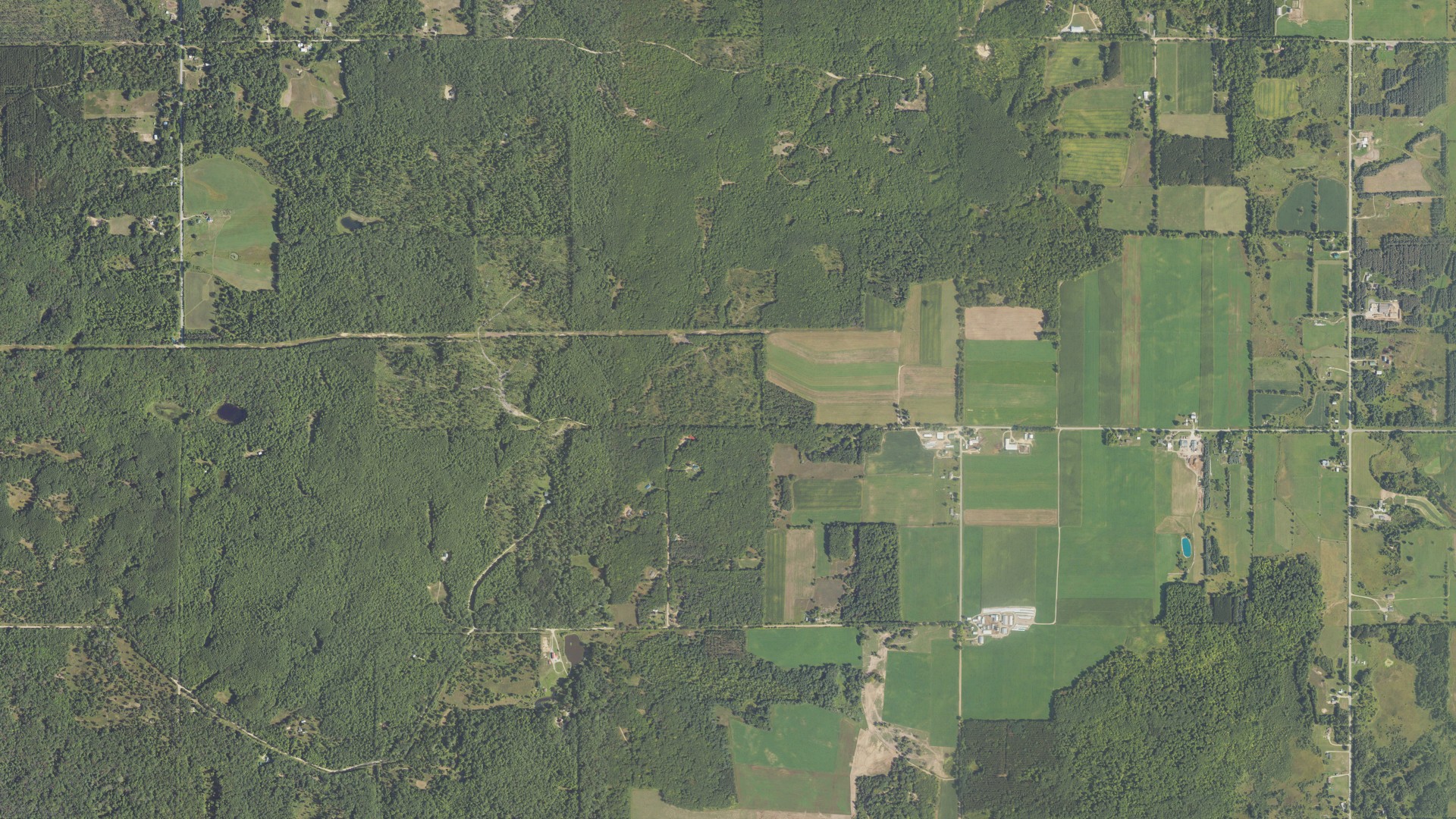 Aerial view of land around Chase, Michigan