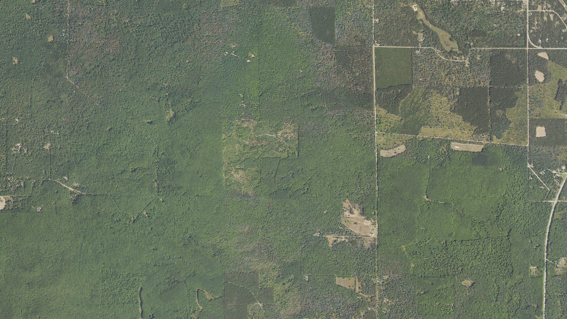 Aerial view of land around Eden, Michigan