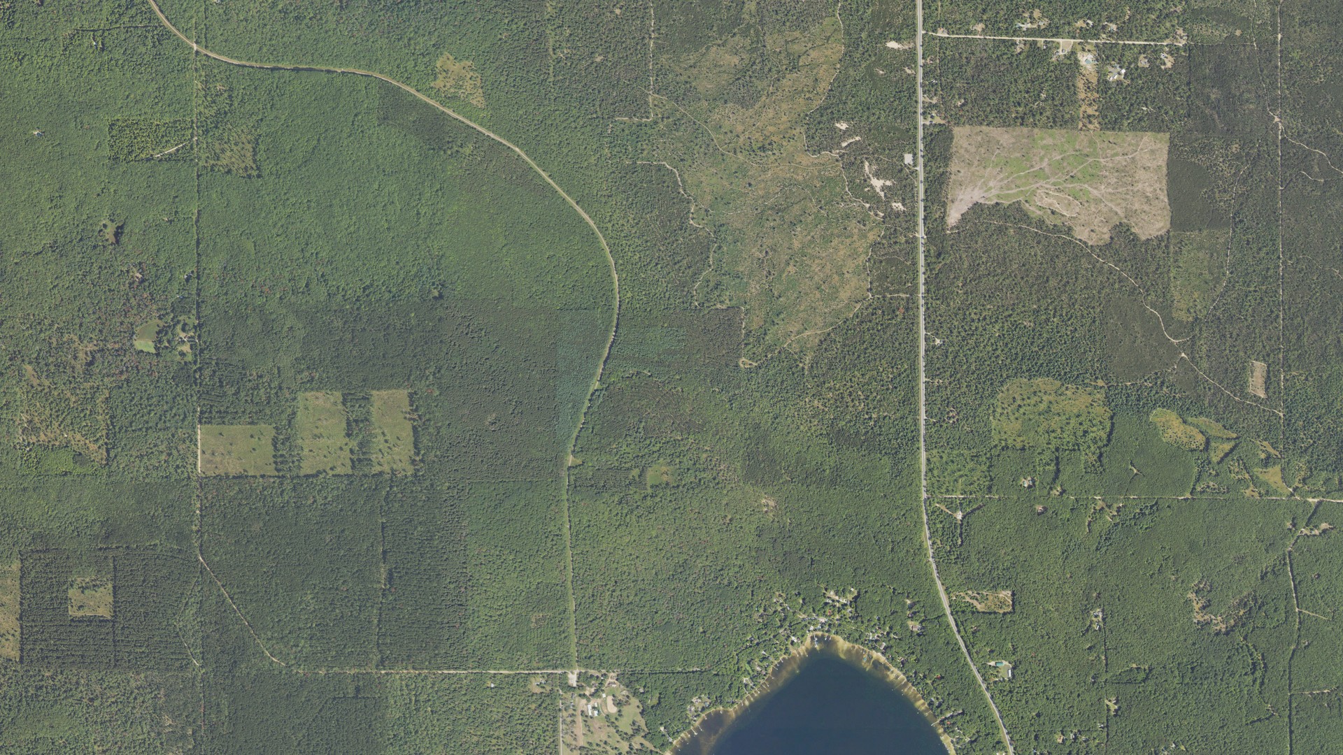 Aerial view of land around Peacock, Michigan