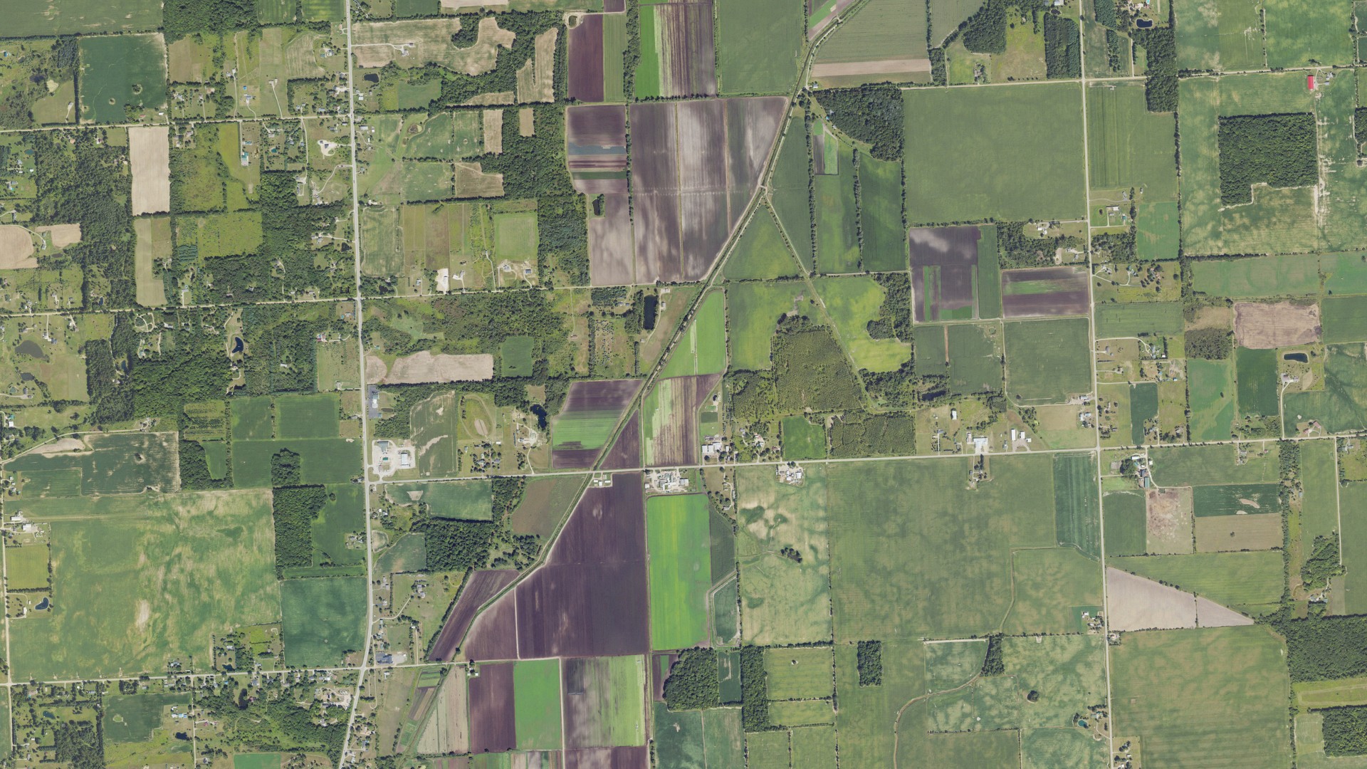 Aerial view of land around Goodland, Michigan