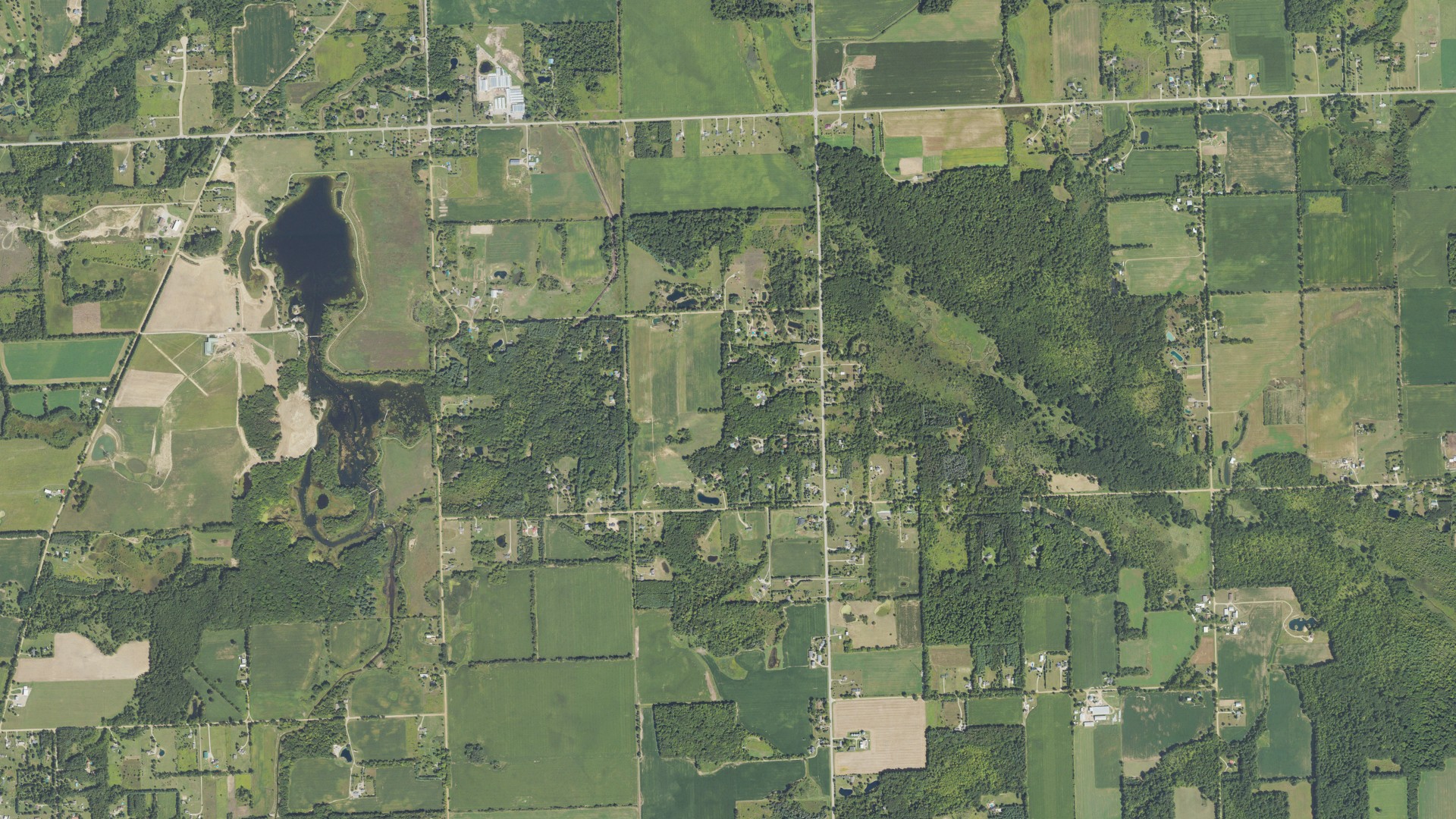 Aerial view of land around North Branch, Michigan