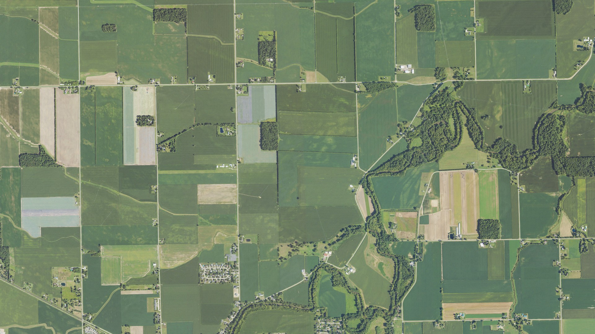 Aerial view of land around Blissfield, Michigan