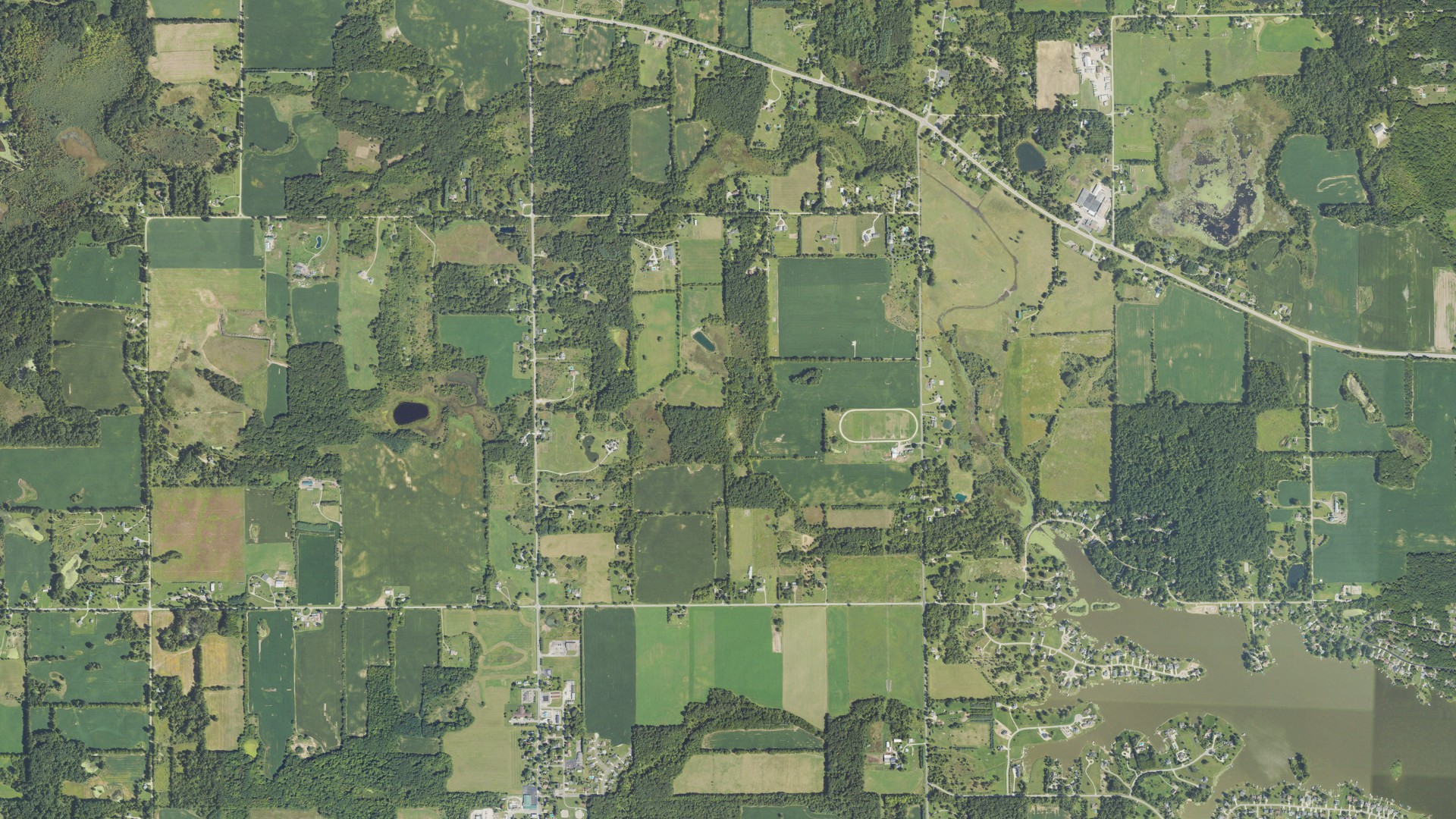 Aerial view of land around Cambridge, Michigan