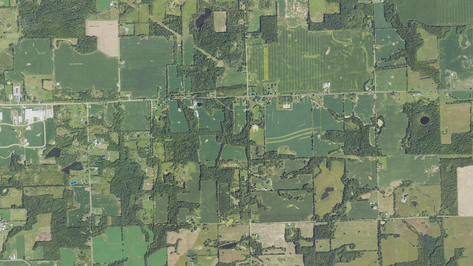 Aerial view of land around Hudson, Michigan