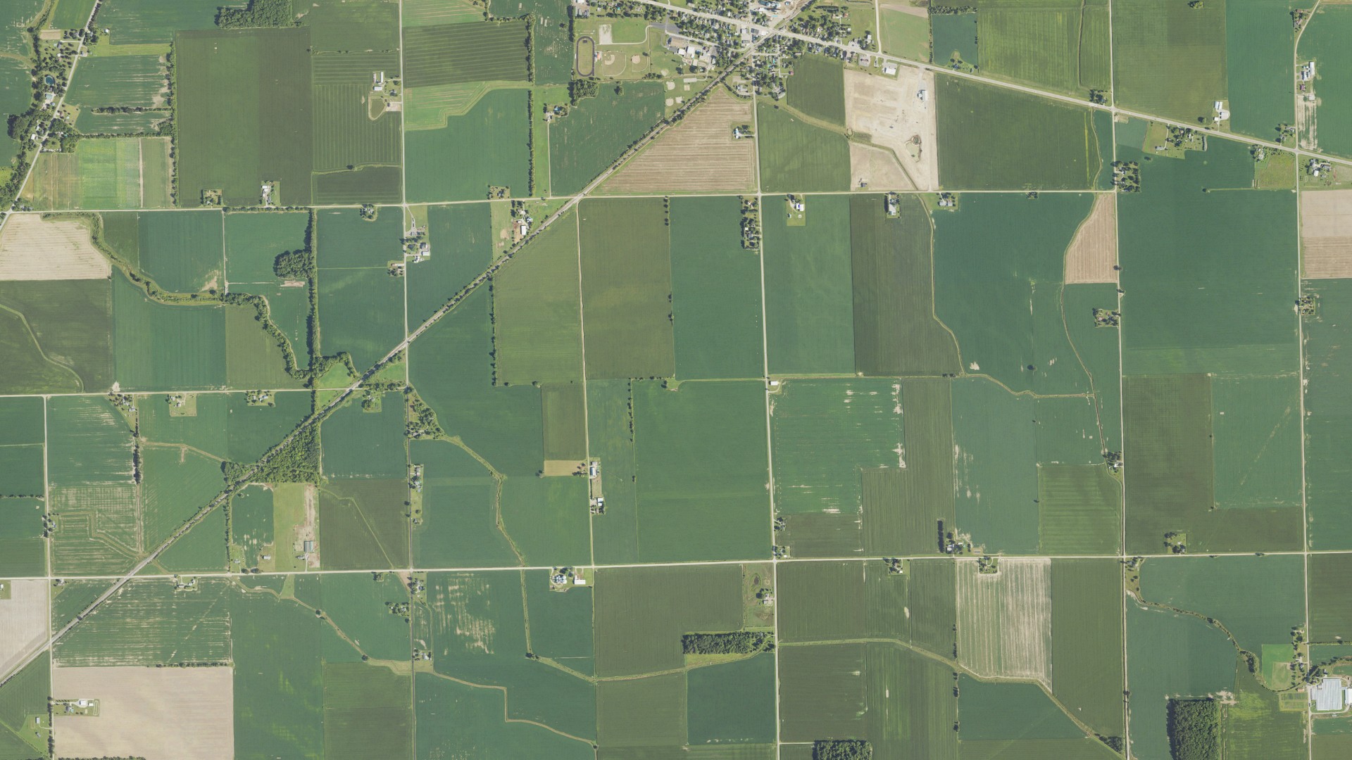 Natural-color aerial photograph of land around Ridgeway, Michigan
