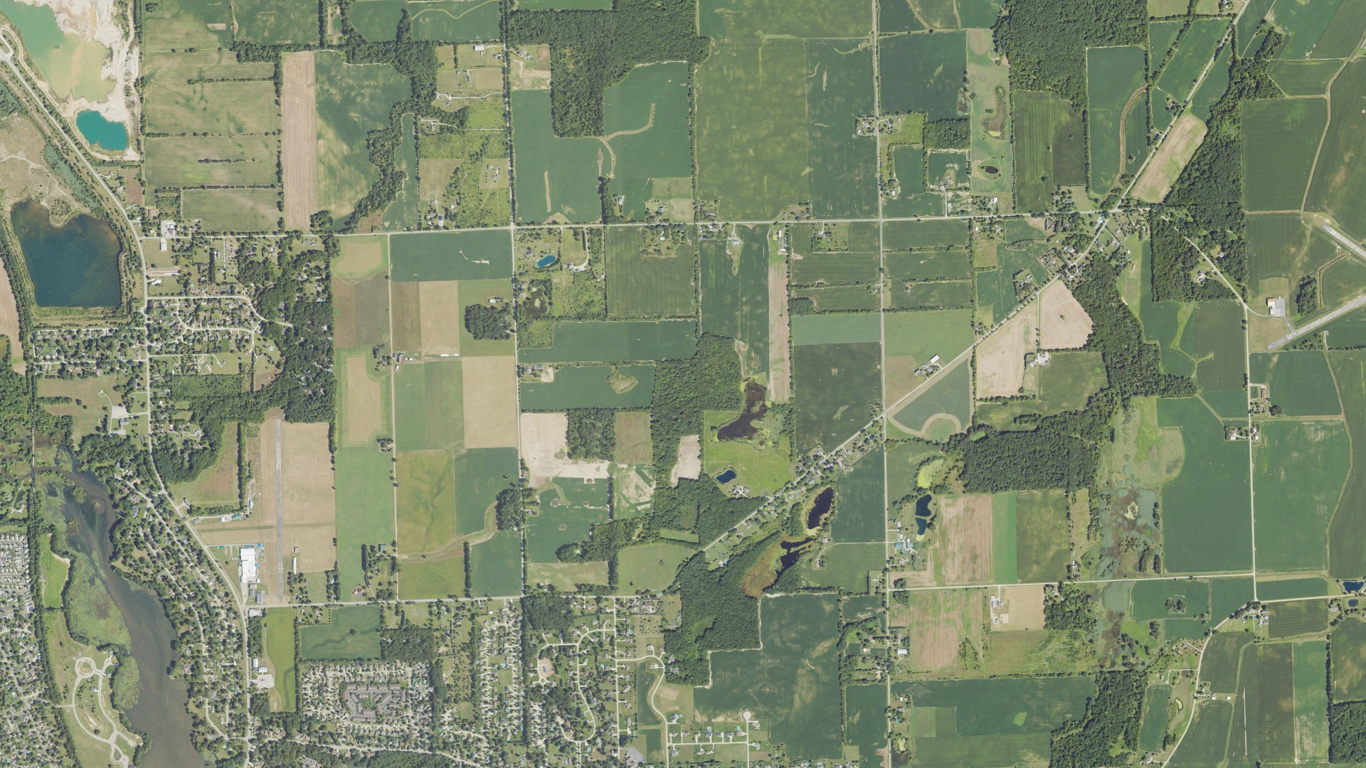 Aerial view of land around Tecumseh, Michigan