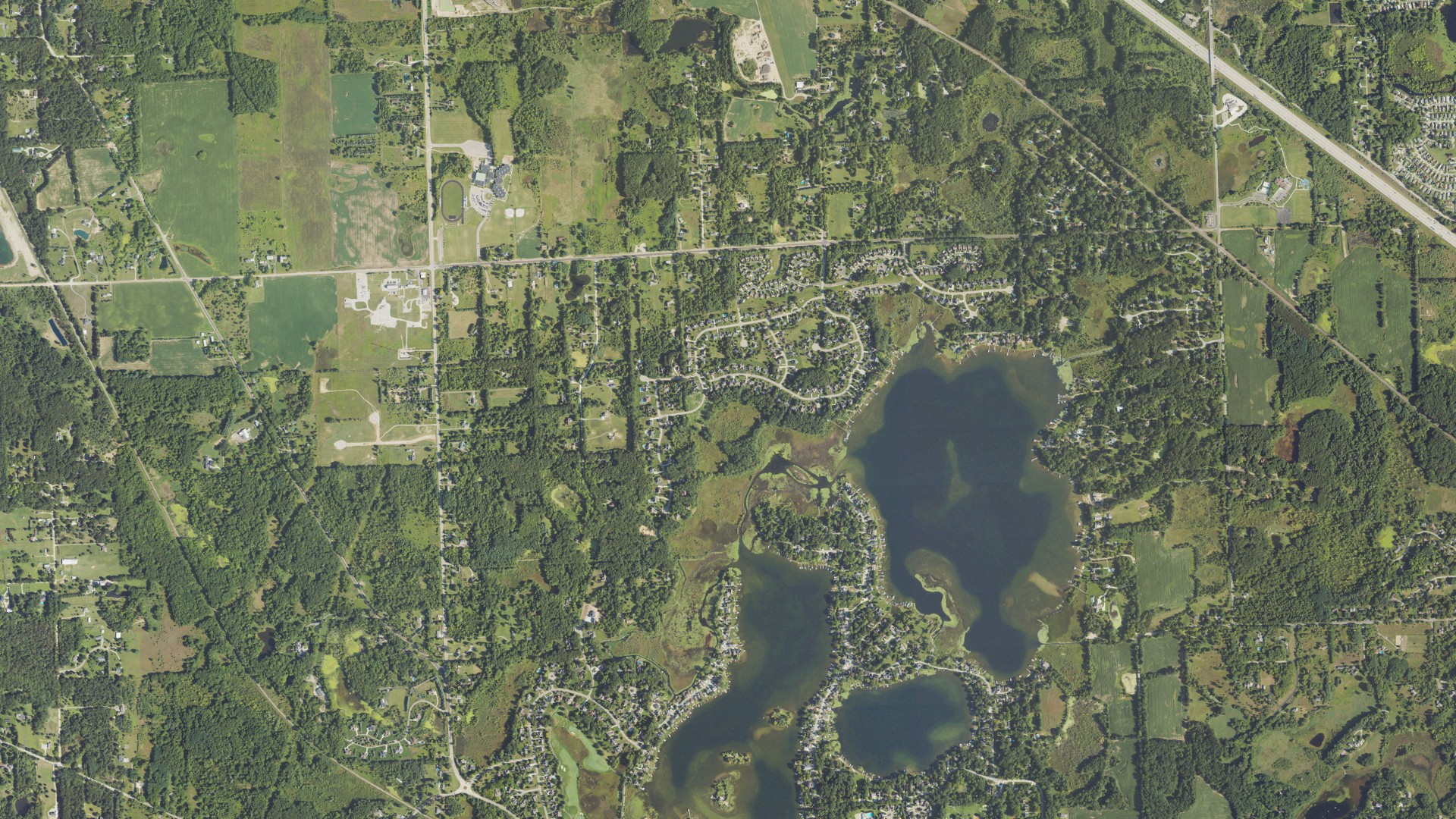 Aerial view of land around Genoa, Michigan