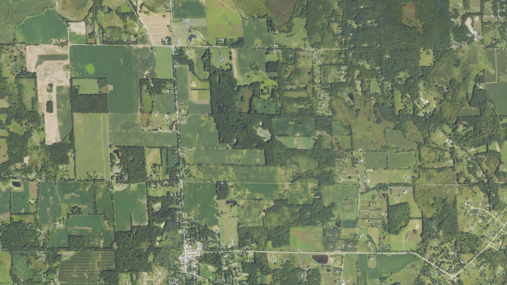 Natural-color aerial photograph of land around Unadilla, Michigan