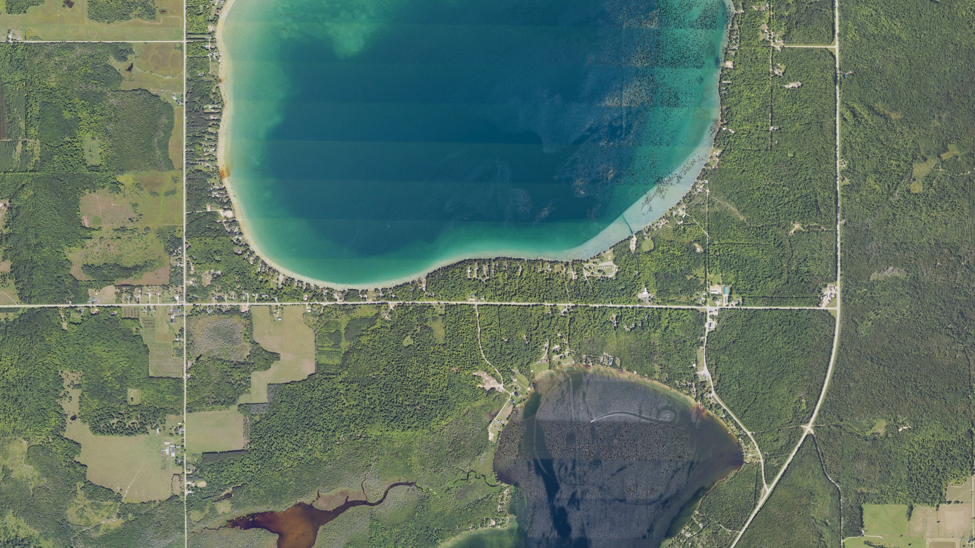 Aerial view of land around Lakefield, Michigan