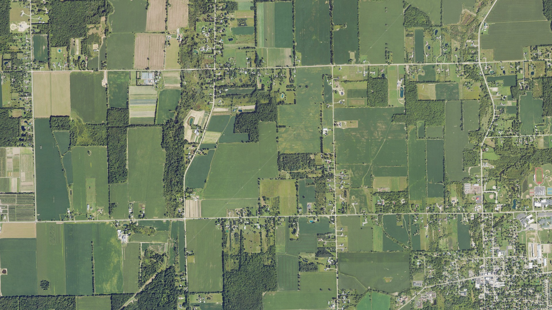 Aerial view of land around Armada, Michigan