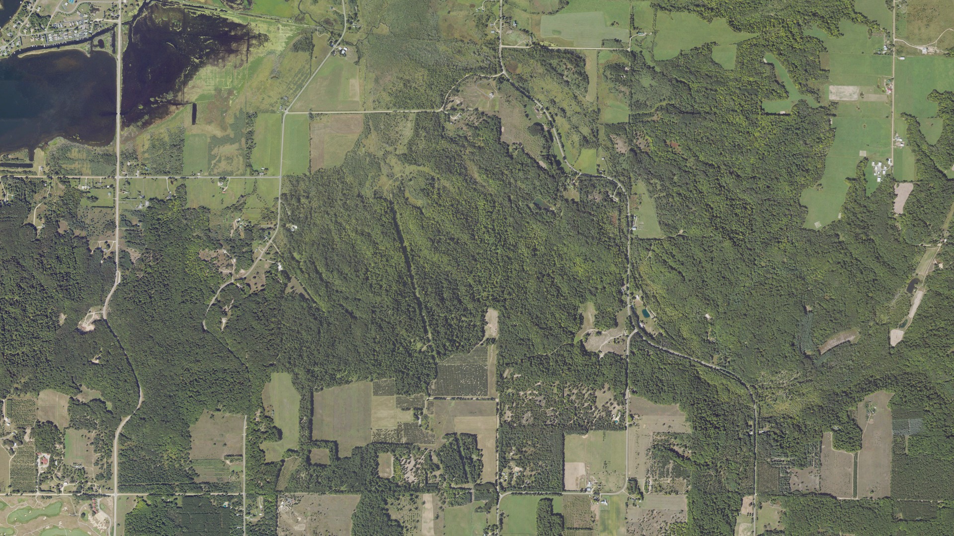 Aerial view of land around Arcadia, Michigan