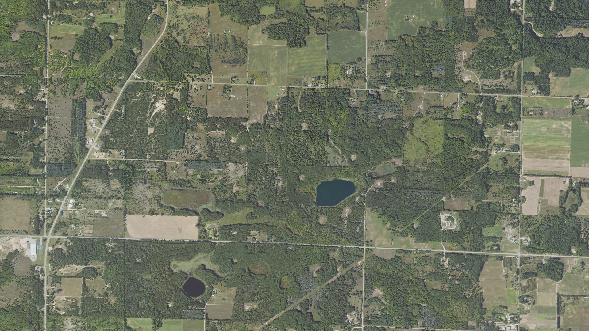 Aerial view of land around Bear Lake, Michigan