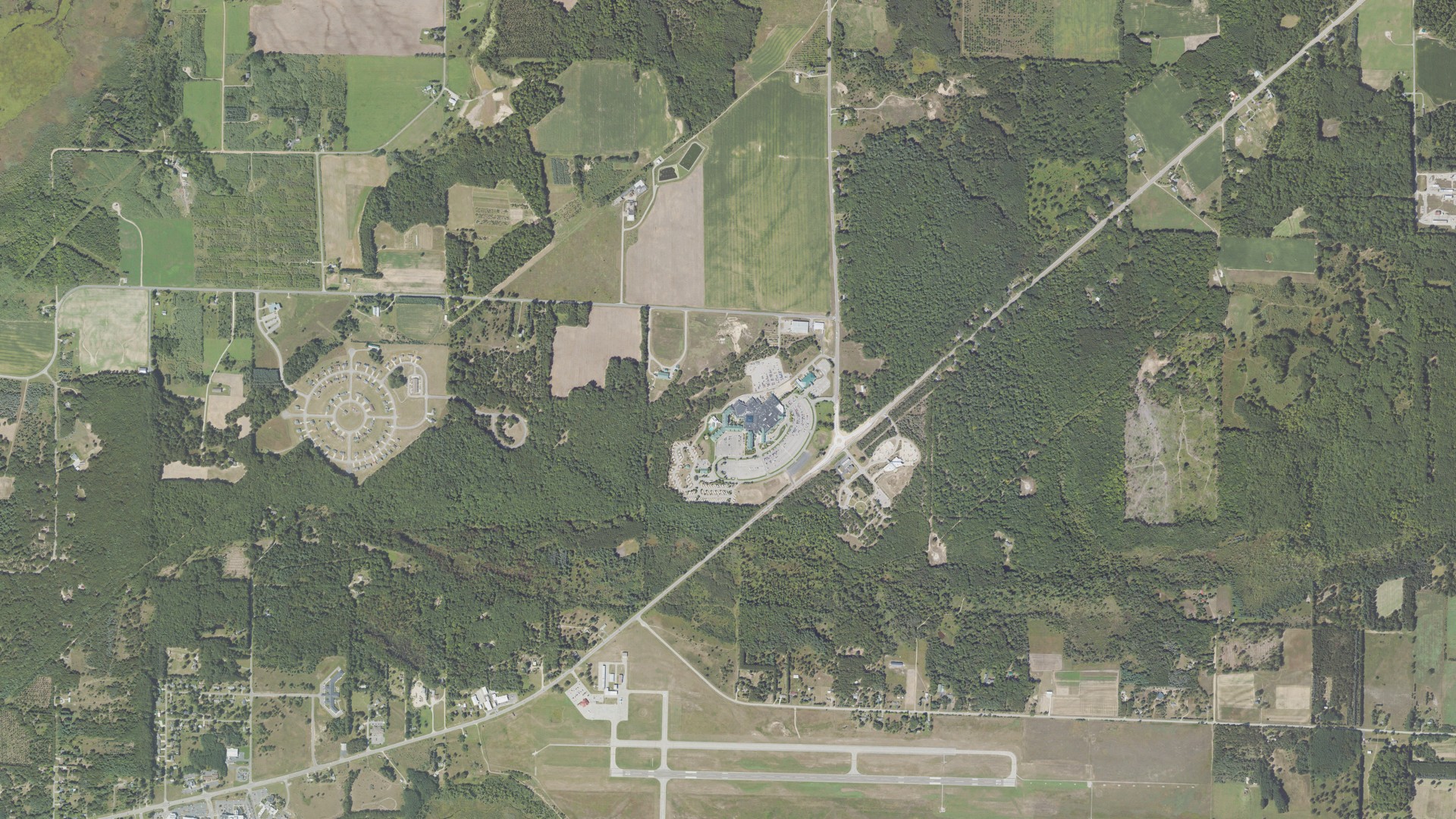 Aerial view of land around Manistee, Michigan