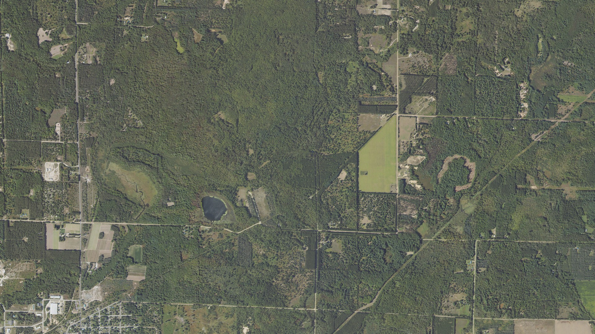 Aerial view of land around Maple Grove, Michigan