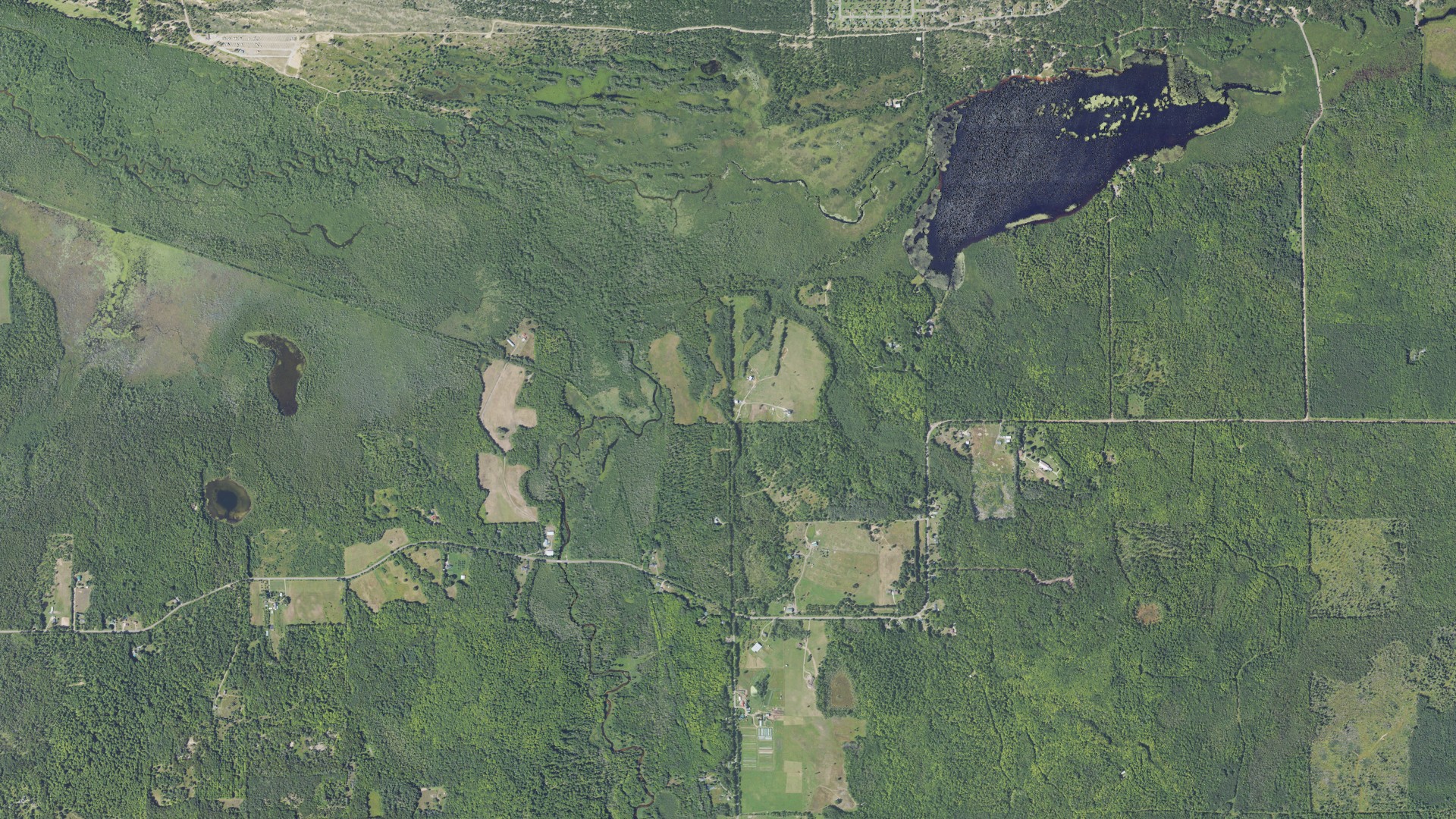 Aerial view of land around Chocolay charter, Michigan