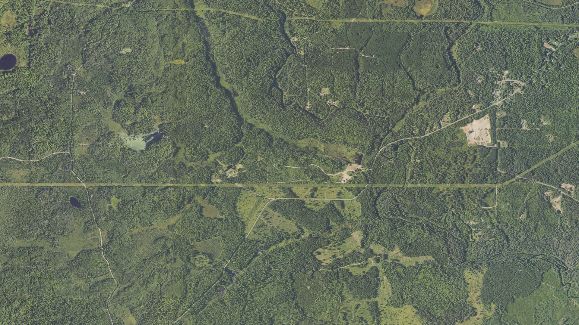 Aerial view of land around Ely, Michigan