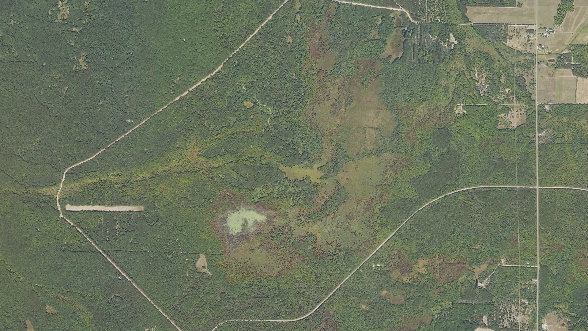 Aerial view of land around Grant, Michigan