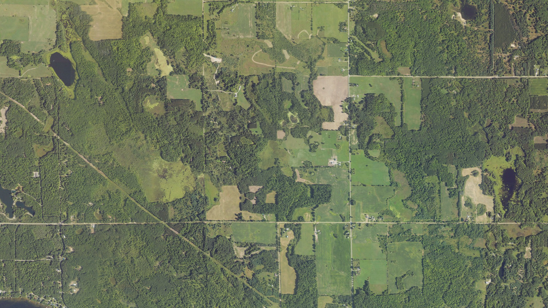 Aerial view of land around Chippewa, Michigan