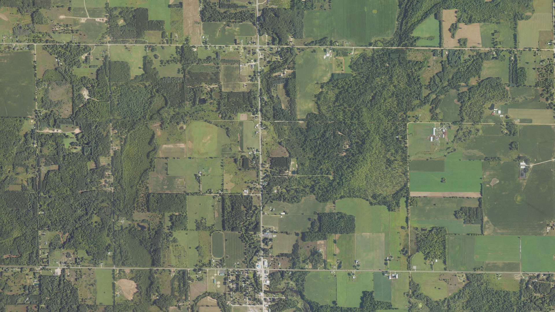 Aerial view of land around Fork, Michigan