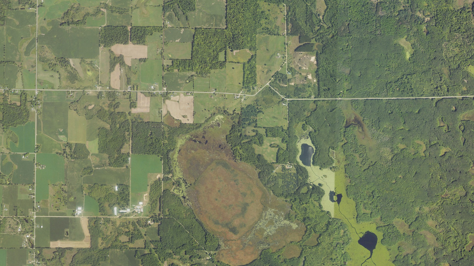 Natural-color aerial photograph of land around Grant, Michigan