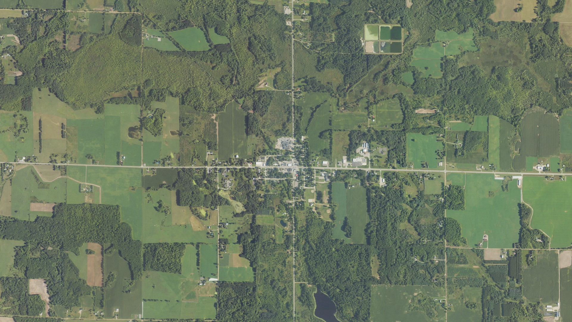 Aerial view of land around Wheatland, Michigan