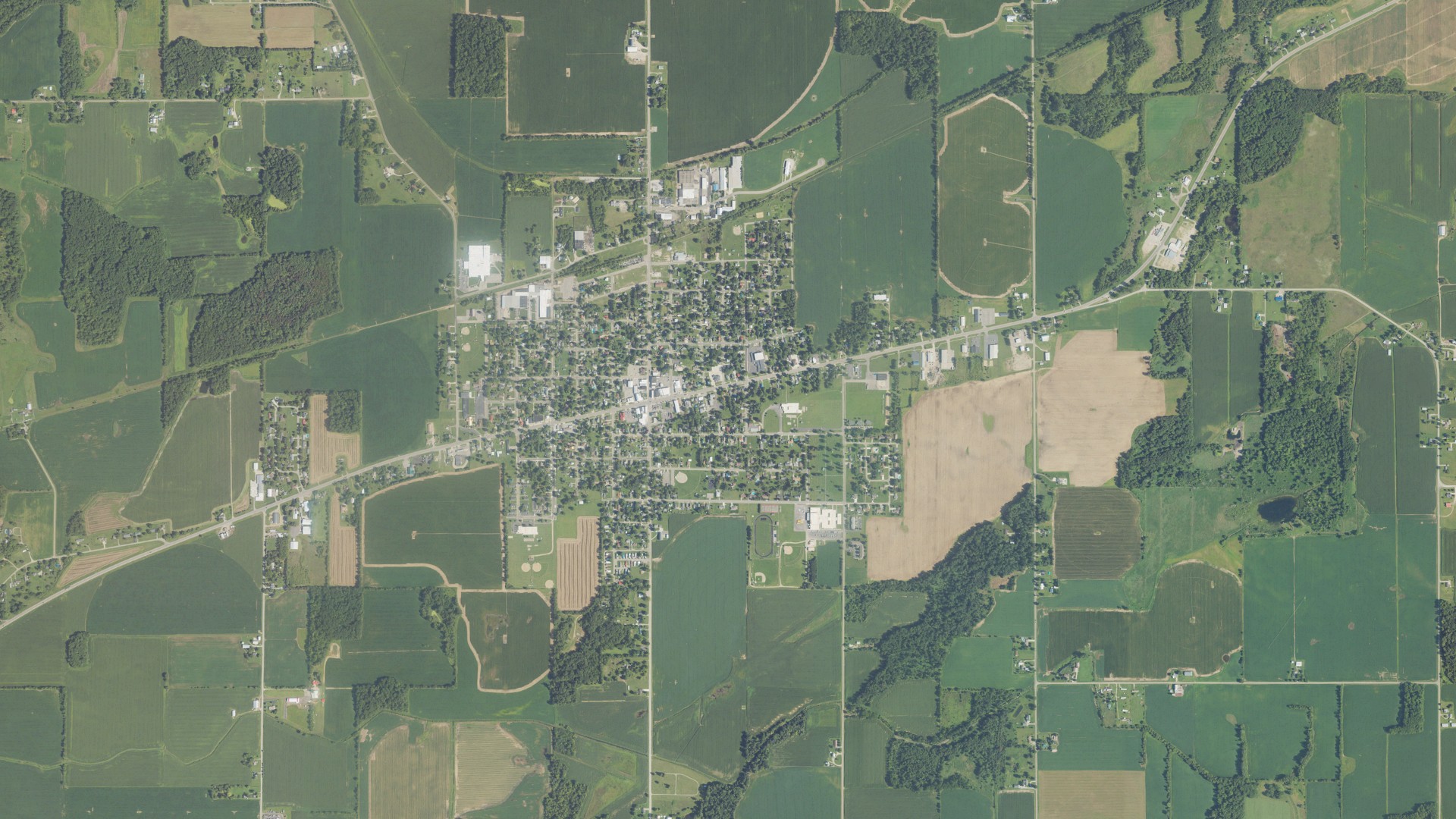 Aerial view of land around Bronson, Michigan