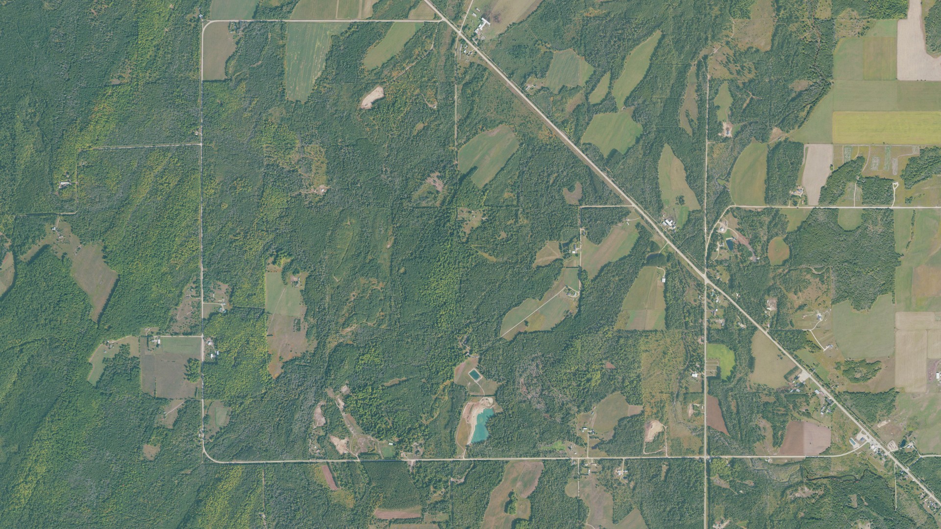 Aerial view of land around Harris, Michigan