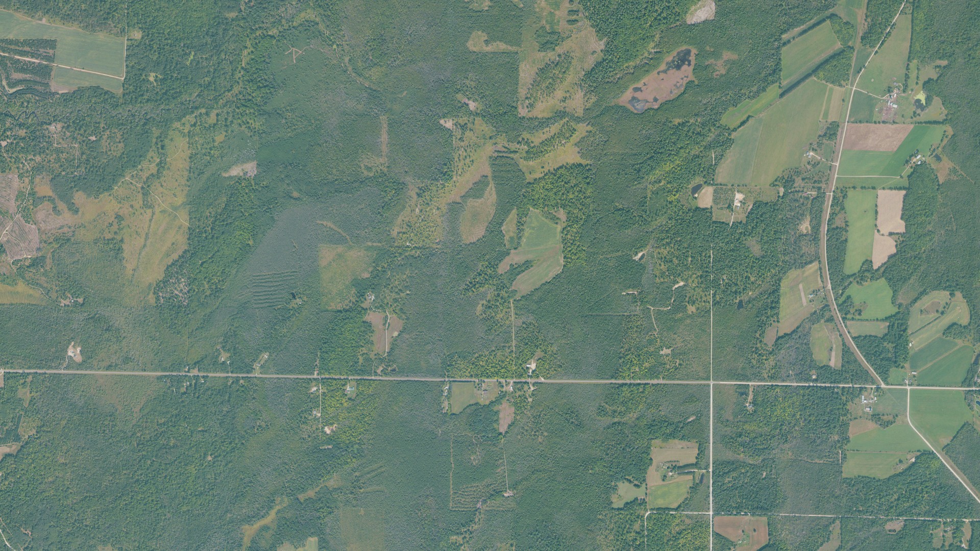 Aerial view of land around Lake, Michigan