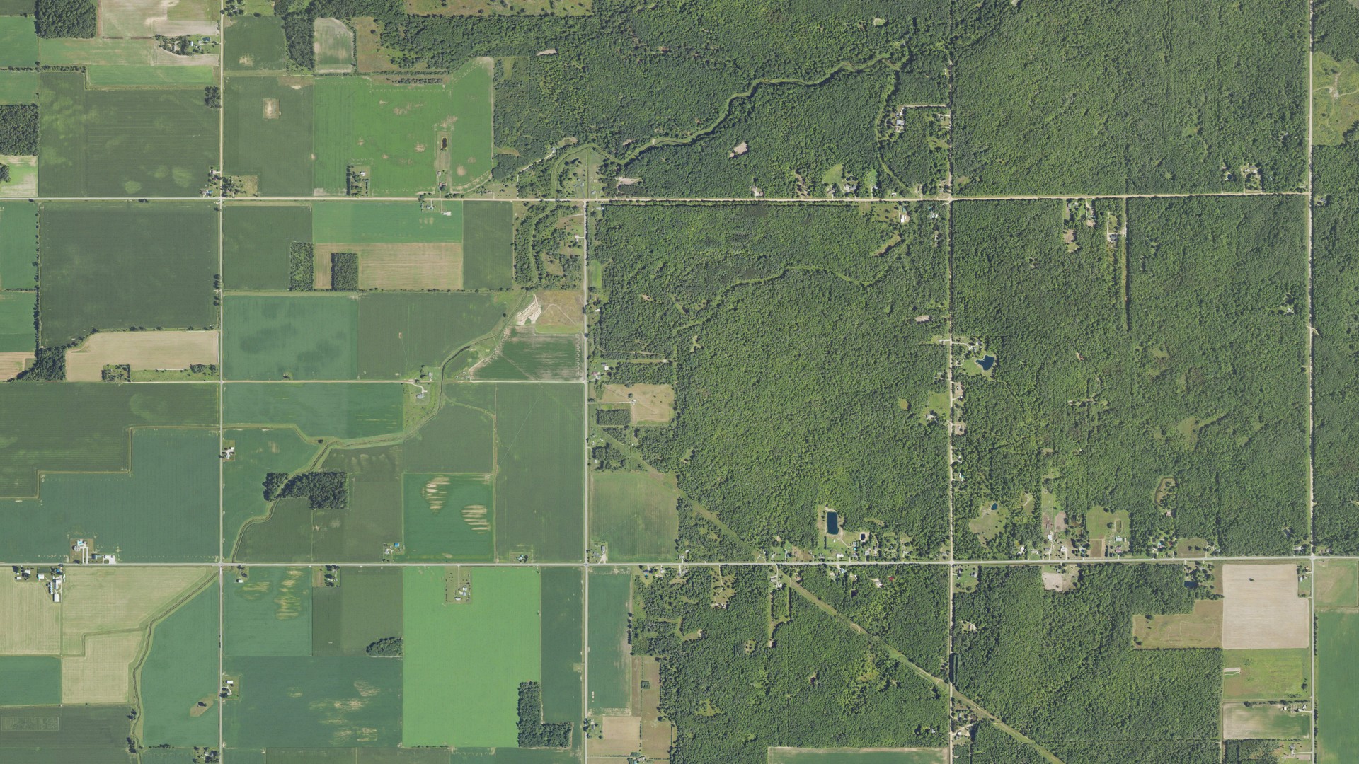 Aerial view of land around Jasper, Michigan