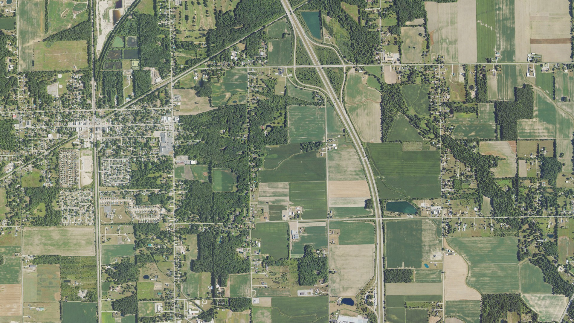Aerial view of land around Ash, Michigan
