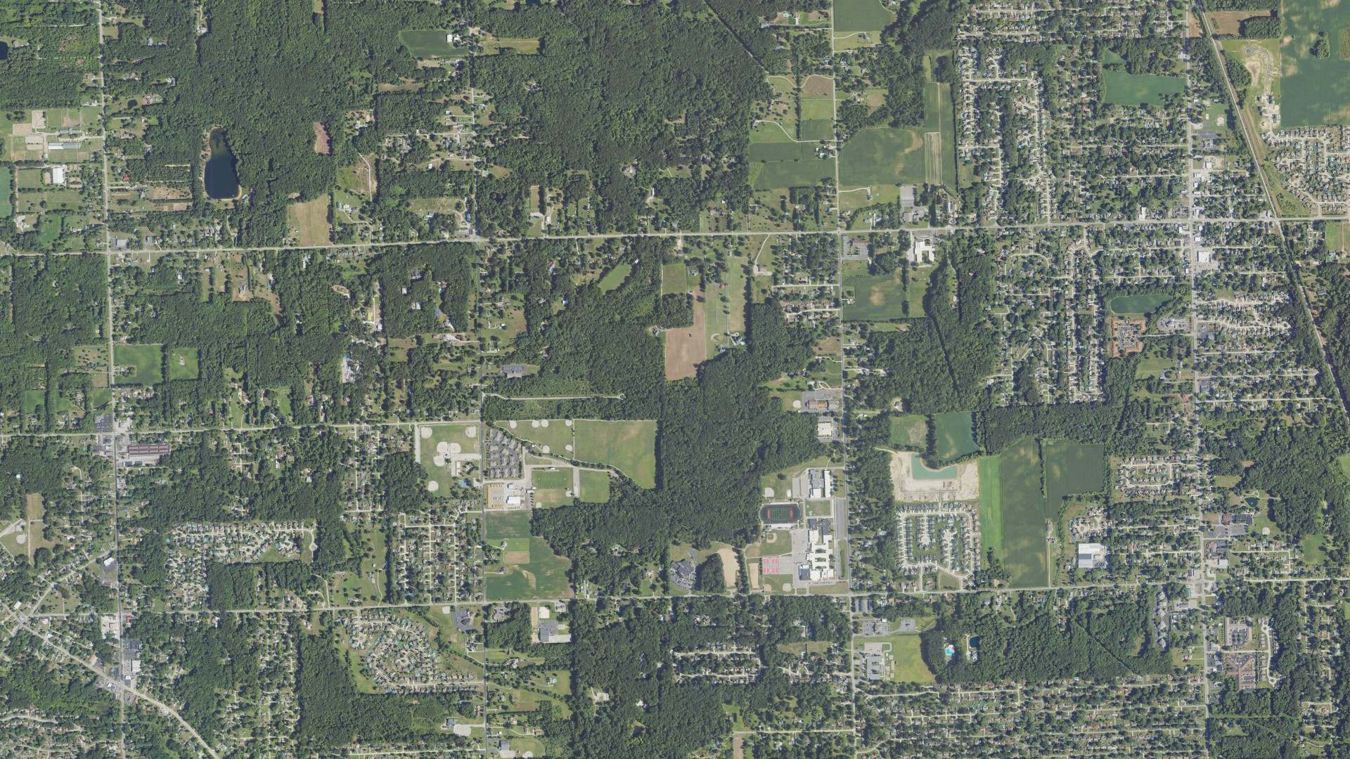 Aerial view of land around Bedford, Michigan