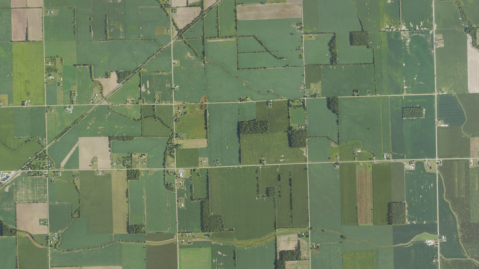 Natural-color aerial photograph of land around Milan, Michigan