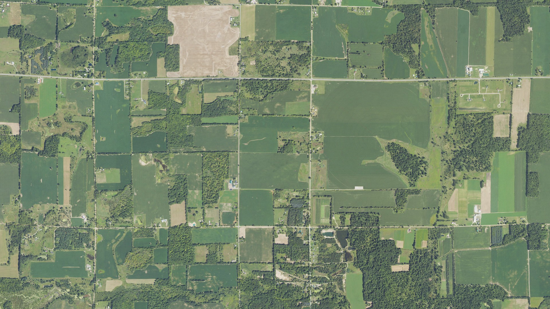 Aerial view of land around Bushnell, Michigan