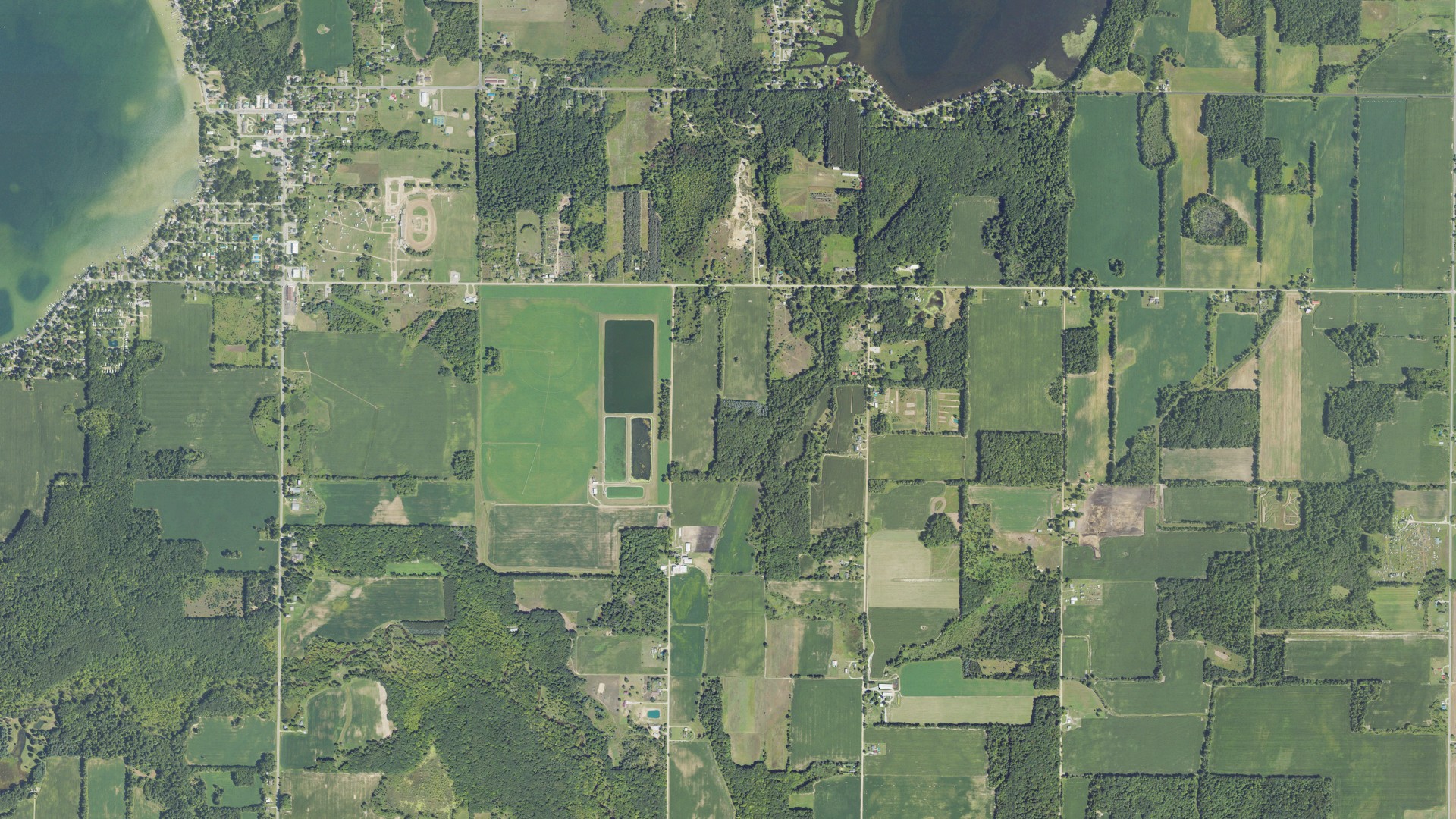 Aerial view of land around Crystal, Michigan