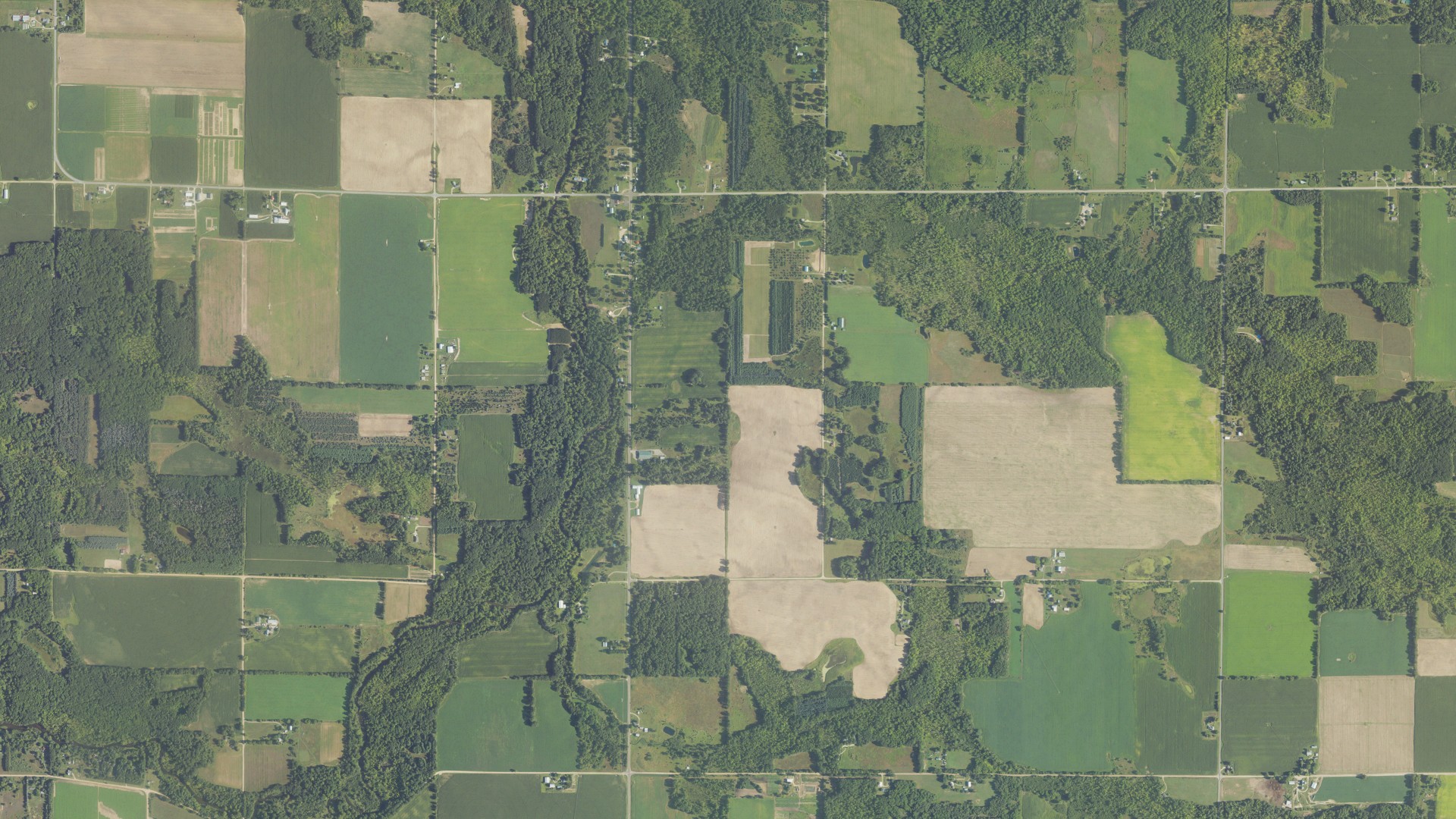 Aerial view of land around Douglass, Michigan