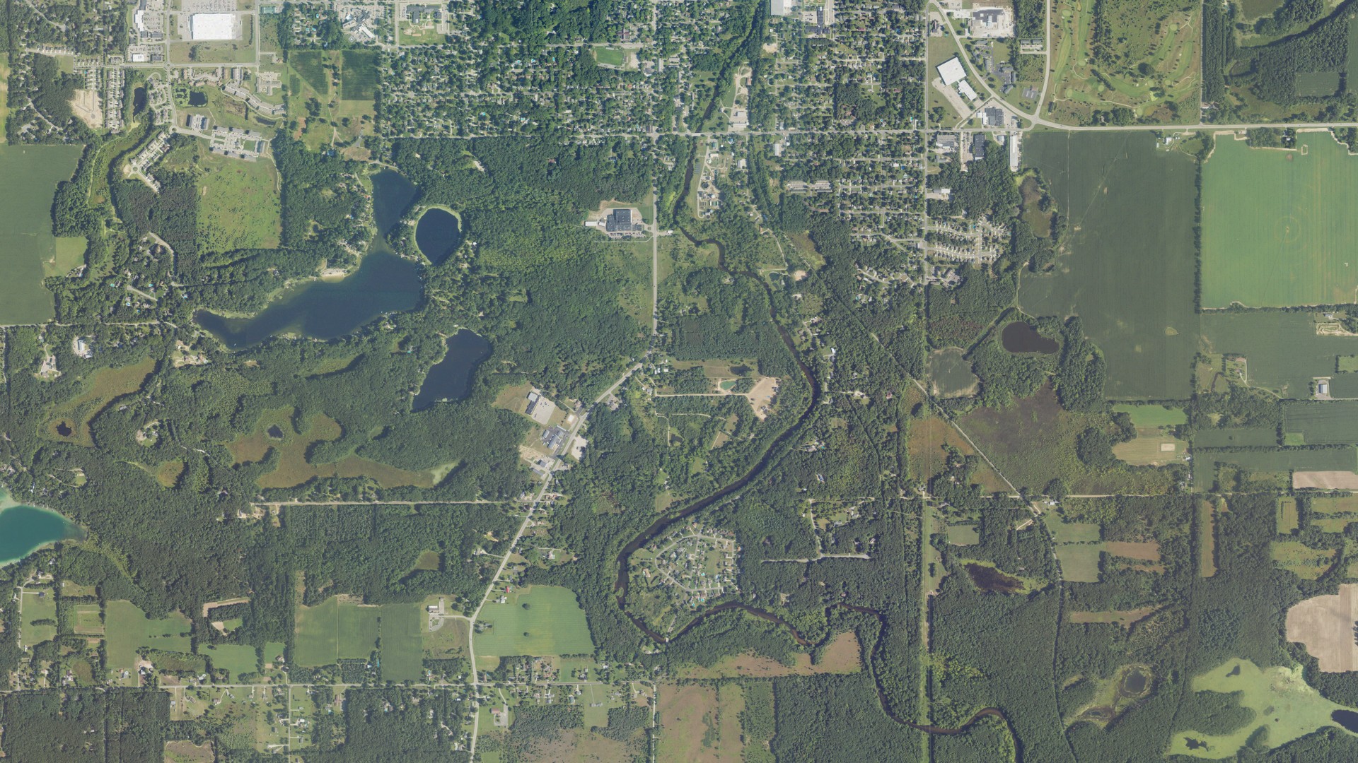 Aerial view of land around Eureka, Michigan