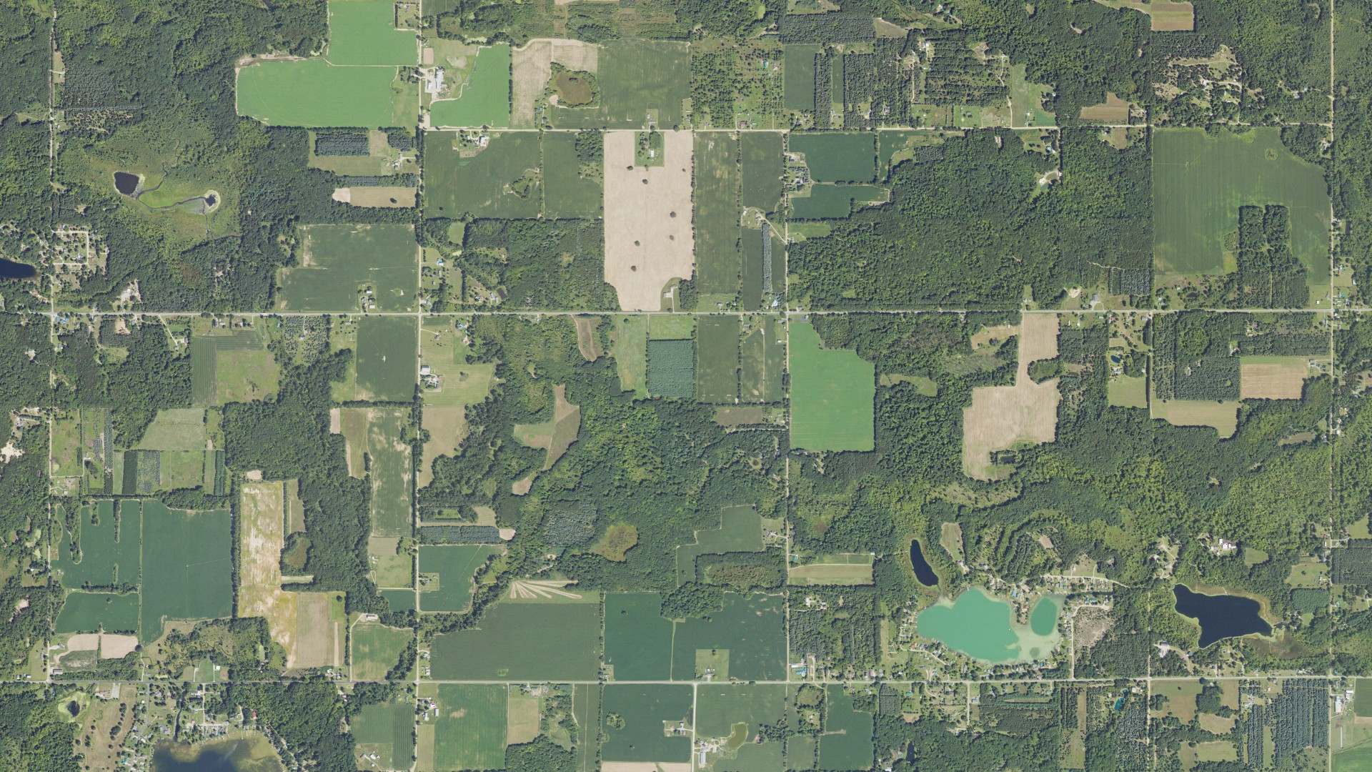 Aerial view of land around Evergreen, Michigan