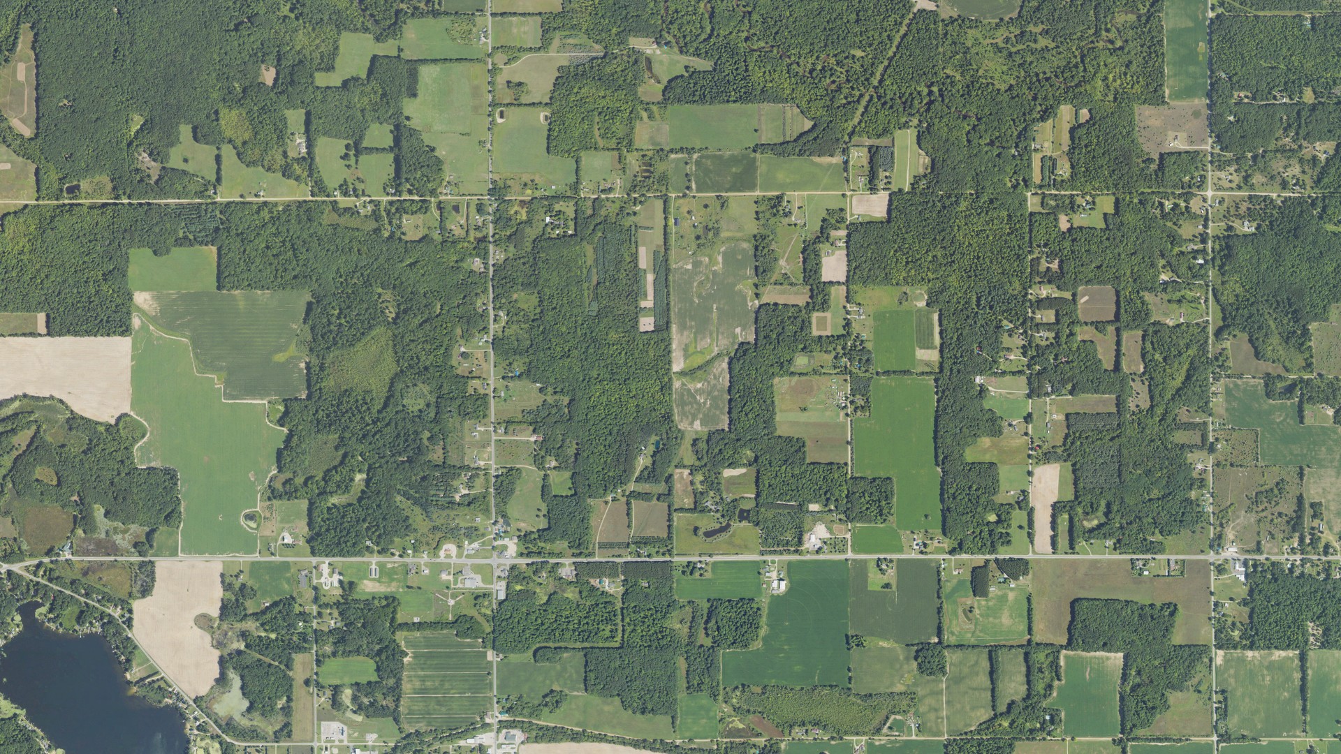 Aerial view of land around Richland, Michigan
