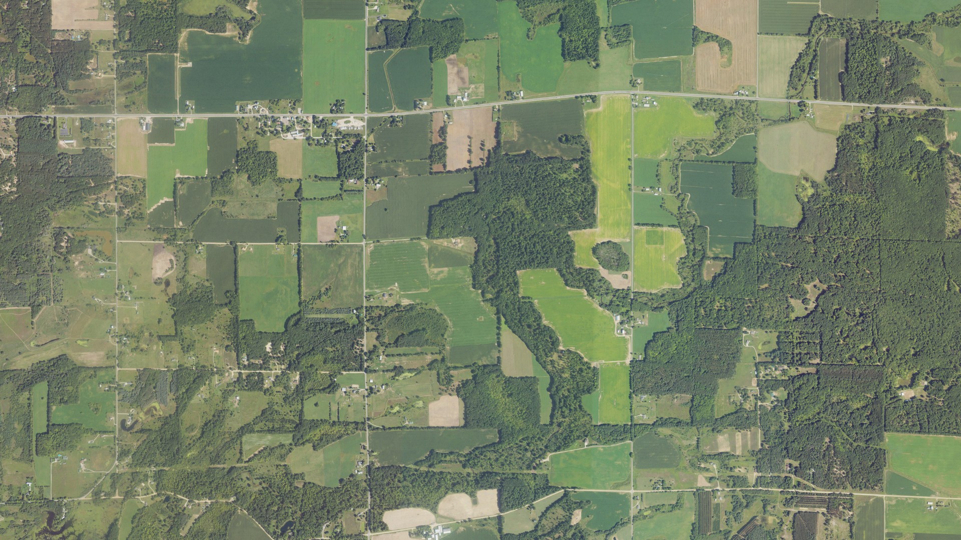 Aerial view of land around Winfield, Michigan