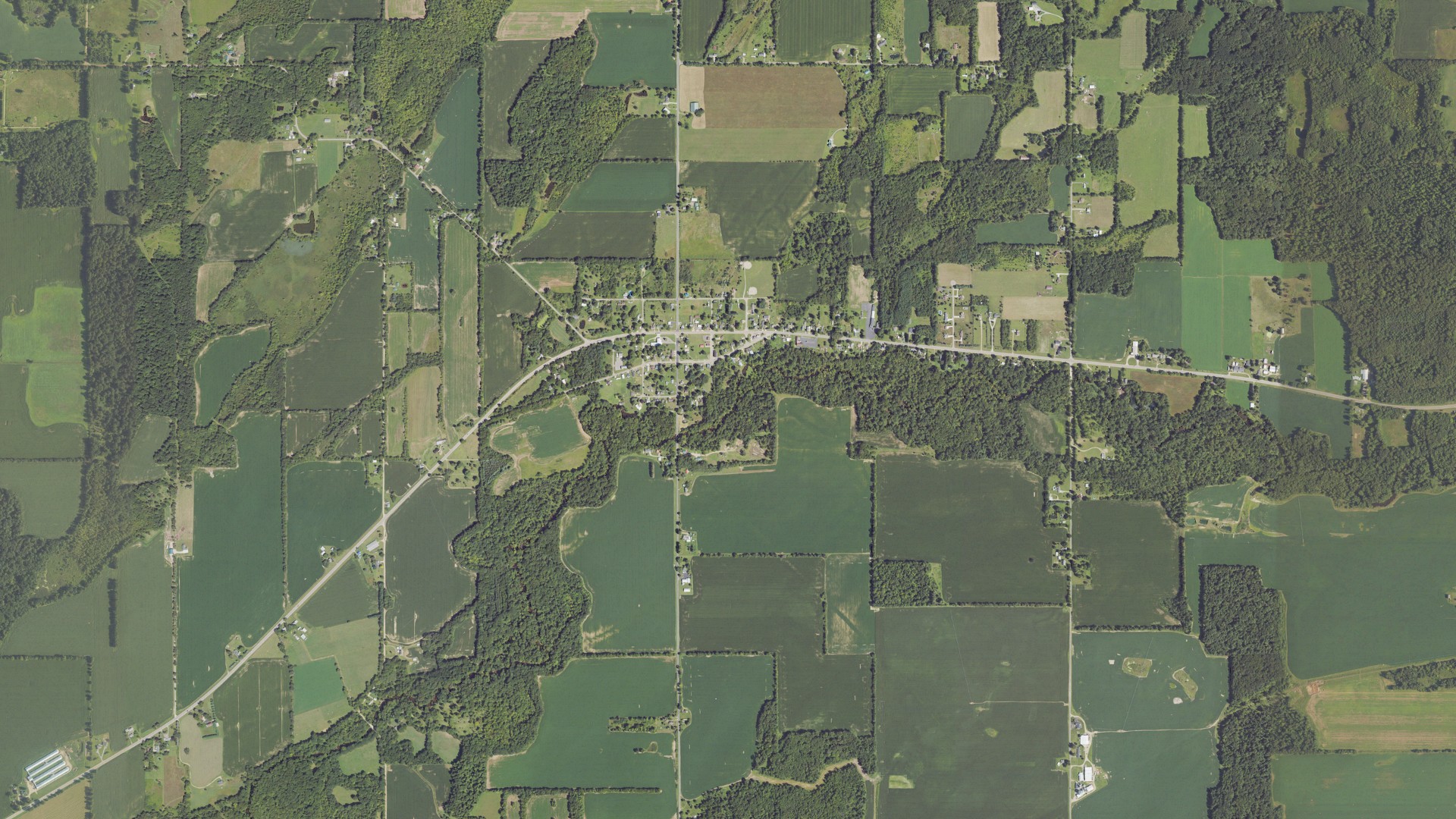 Aerial view of land around Burlington, Michigan