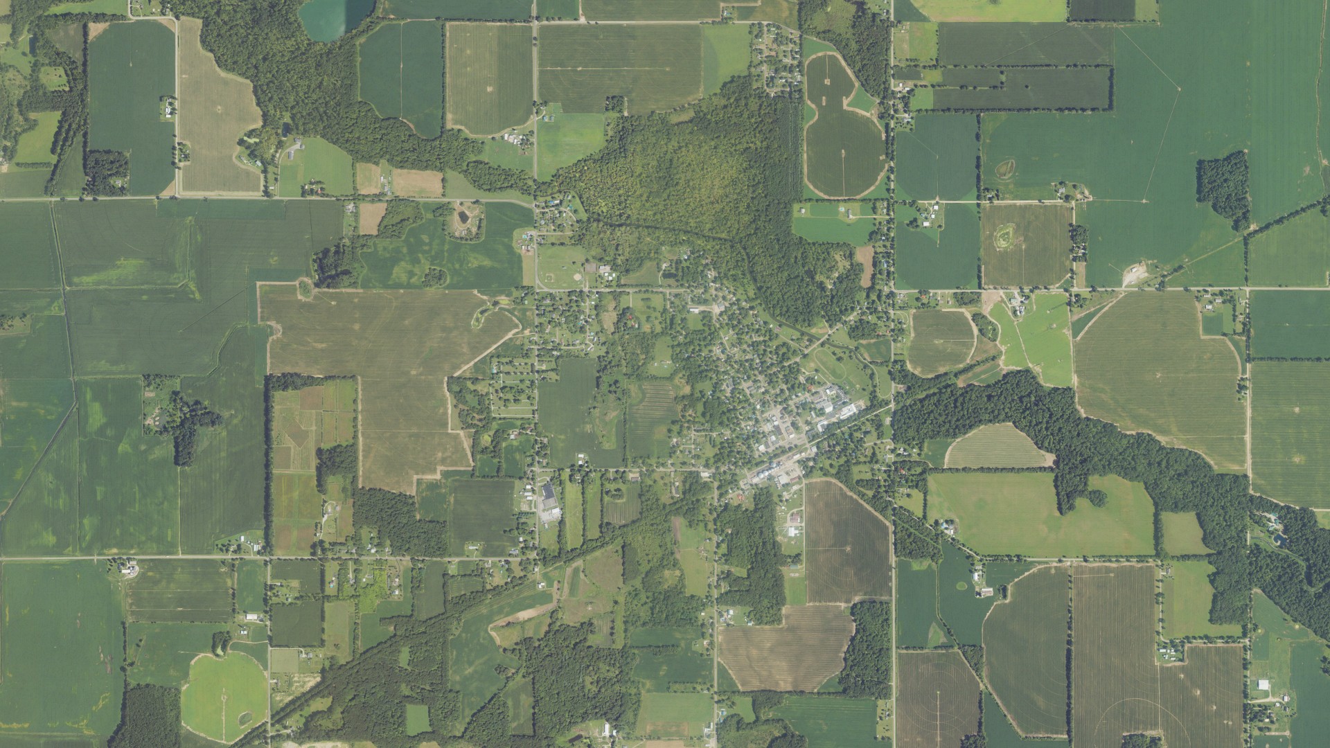 Aerial view of land around Burr Oak, Michigan